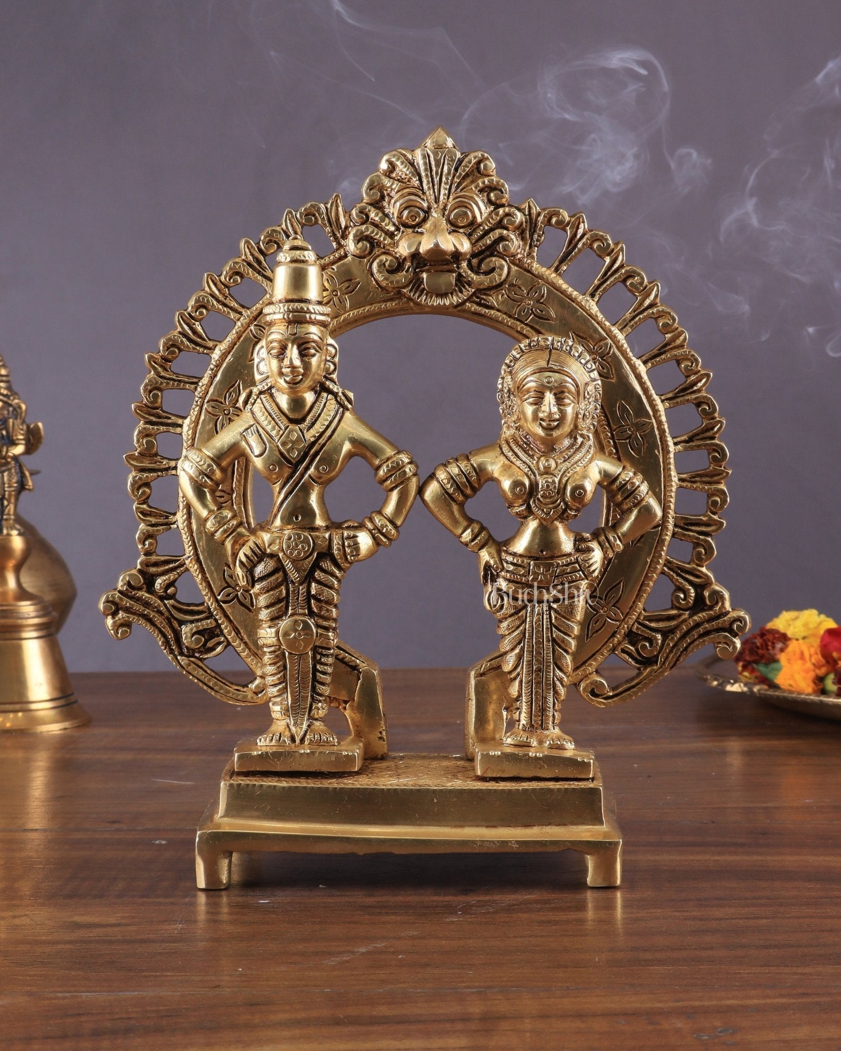 Pure Brass Superfine Vitthal Rukmani Idol with Prabhavali 8.5" - Sama Homes Idol - Brass Sculpture - Eco-friendly - Sama Homes