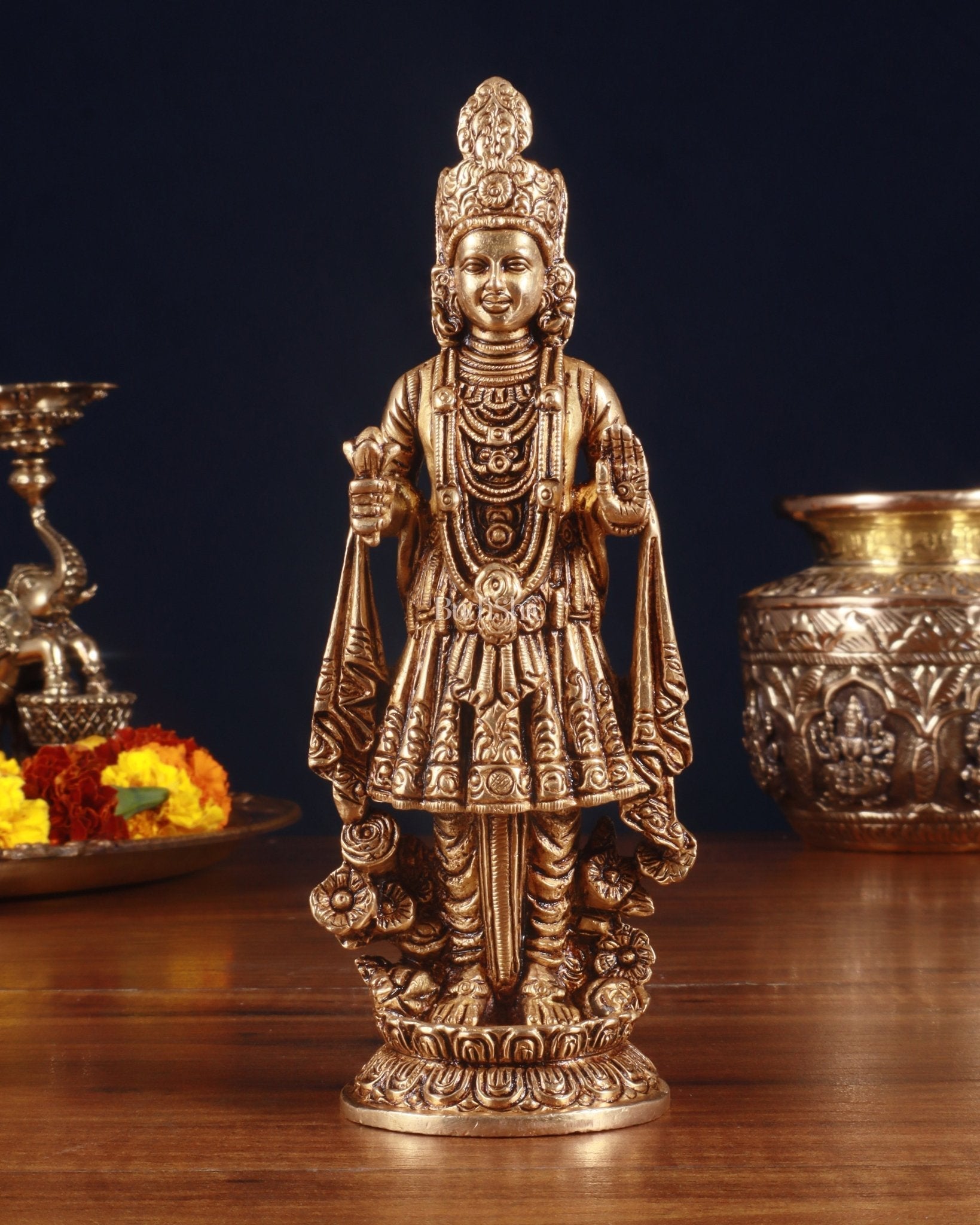 Pure Brass Swaminarayan Sahajanand Swami Superfine Idol – 7 Inch - Sama Homes Idol - Brass Sculpture - Eco-friendly - Sama Homes