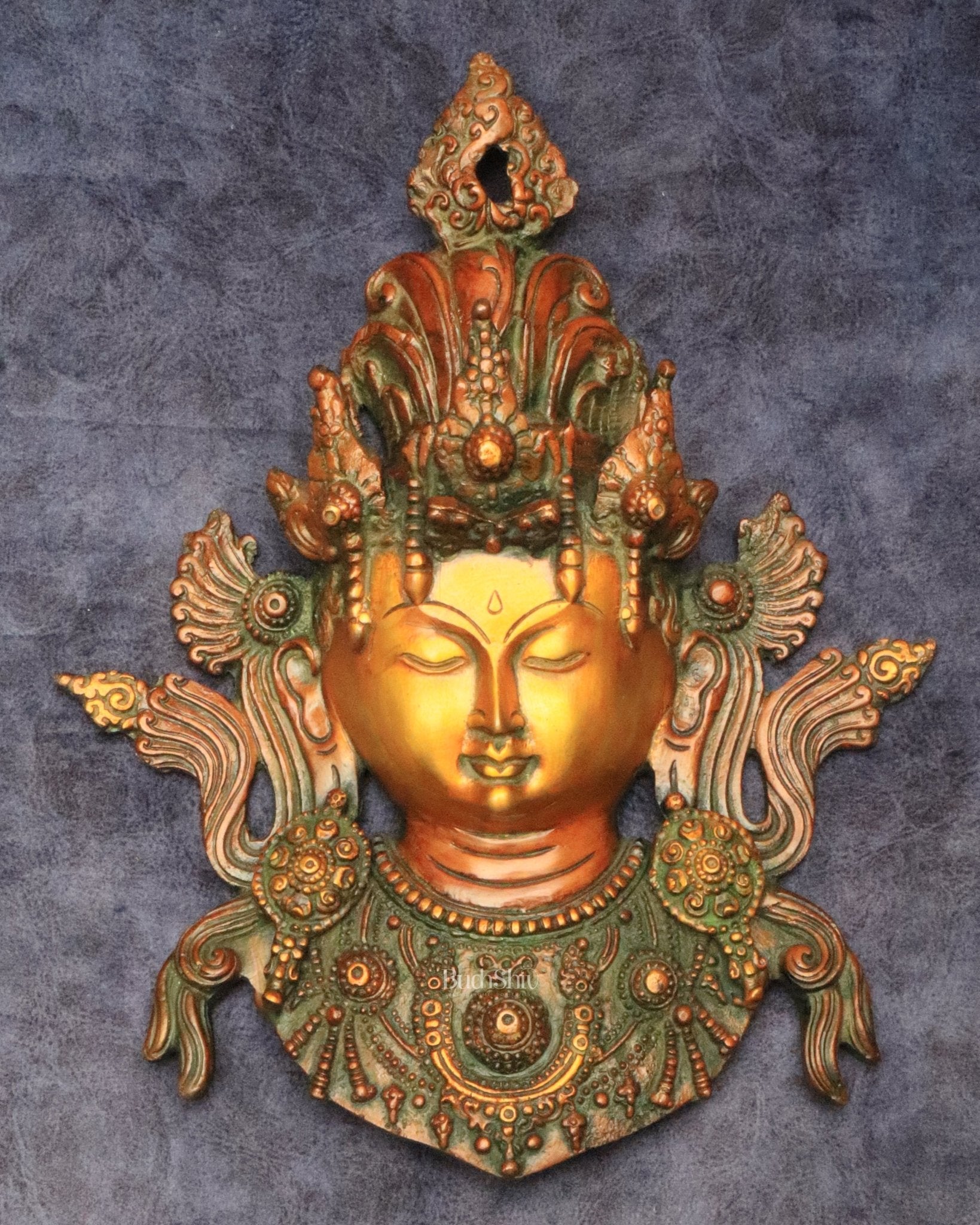 Pure Brass Tara Devi Wall Hanging in Antique Dual-Tone Finish 10.5" - Sama Homes Idol - Brass Sculpture - Eco-friendly - Sama Homes