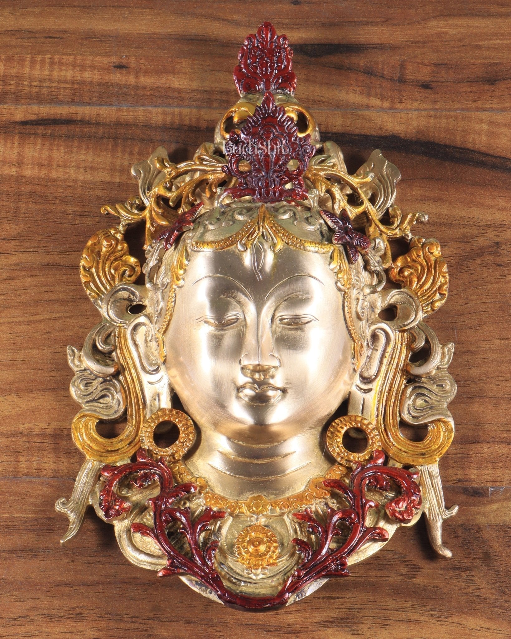 Pure Brass Tara Devi Wall Hanging in three Tone glossy Finish 10.5" - Sama Homes Idol - Brass Sculpture - Eco-friendly - Sama Homes