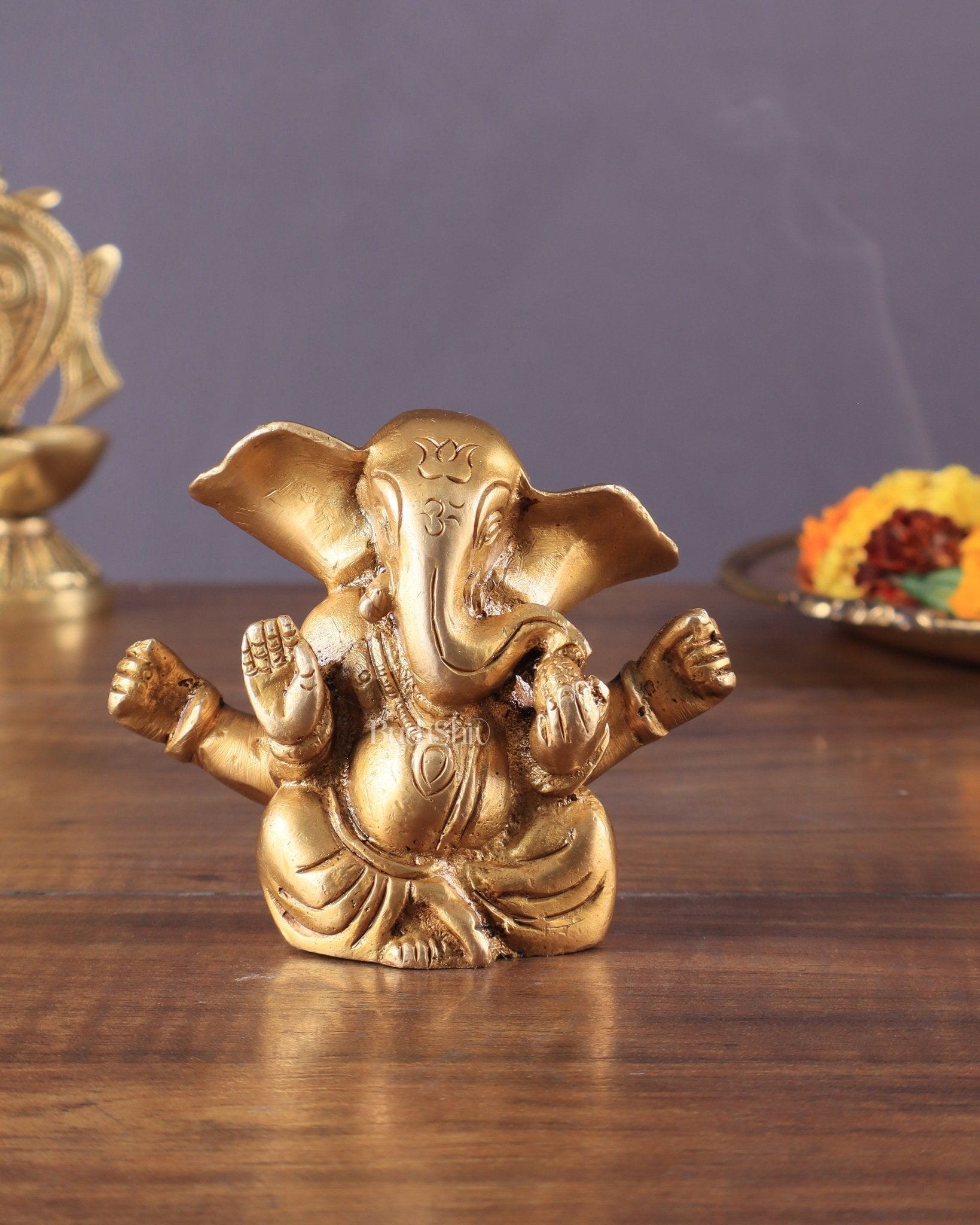 Pure Brass Tiny Appu Ganesha Miniature Idol – 3 " - Sama Homes Idol - Brass Sculpture - Eco-friendly - Sama Homes