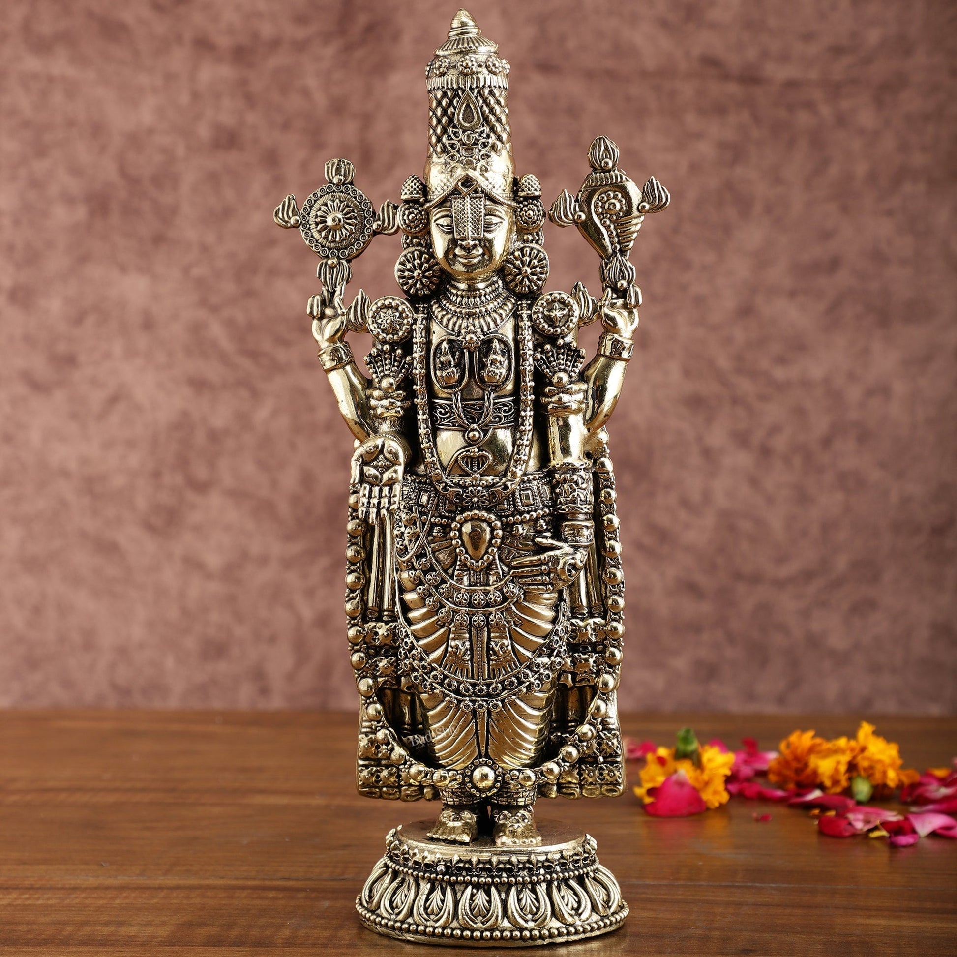Pure Brass Tirupati Balaji Idol – 12 Inches Tall, Highly Detailed. - Sama Homes Idol - Brass Sculpture - Eco-friendly - Sama Homes