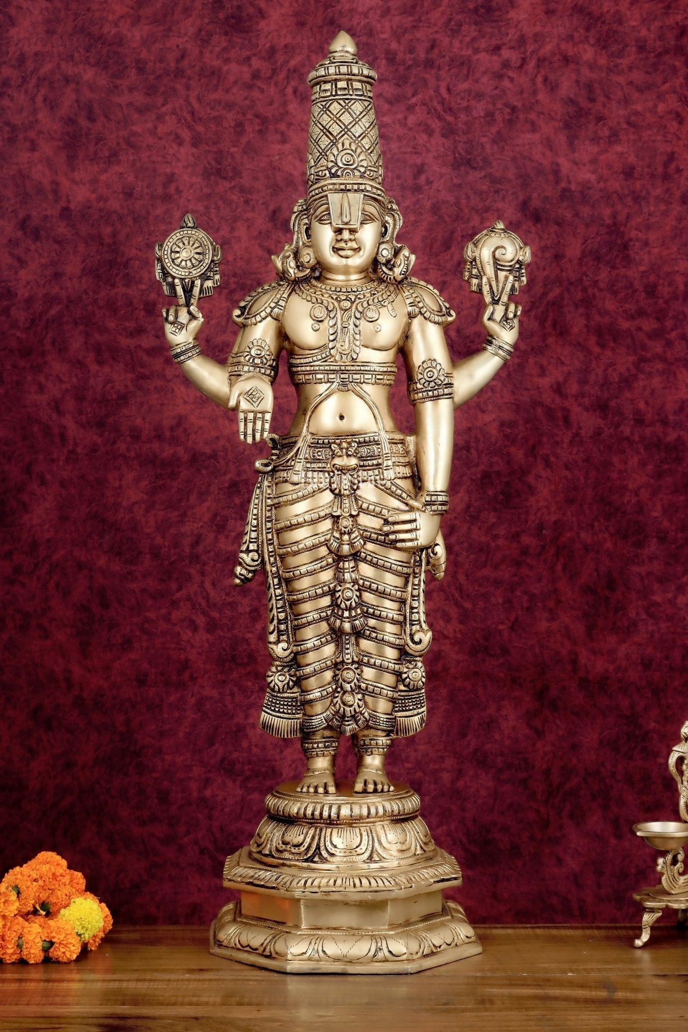 Pure Brass Tirupati Balaji Idol 33" - Sama Homes Idol - Brass Sculpture - Eco-friendly - Sama Homes