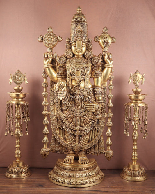 Pure Brass Tirupati Balaji Idol - 48" - Sama Homes Idol - Brass Sculpture