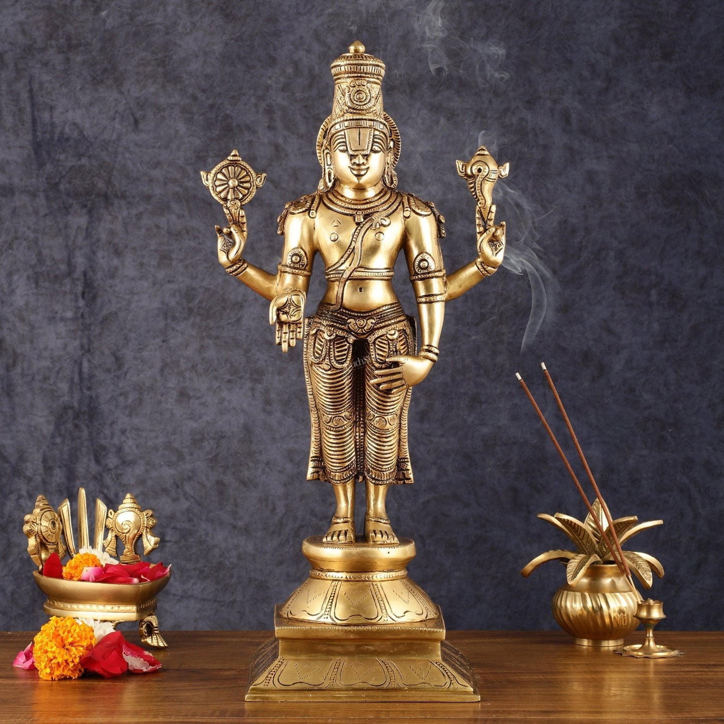 Pure Brass Tirupati Balaji Statue - 19" - Sama Homes Idol - Brass Sculpture