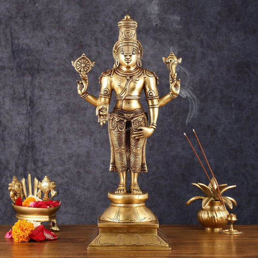 Pure Brass Tirupati Balaji Statue - 19" - Sama Homes Idol - Brass Sculpture