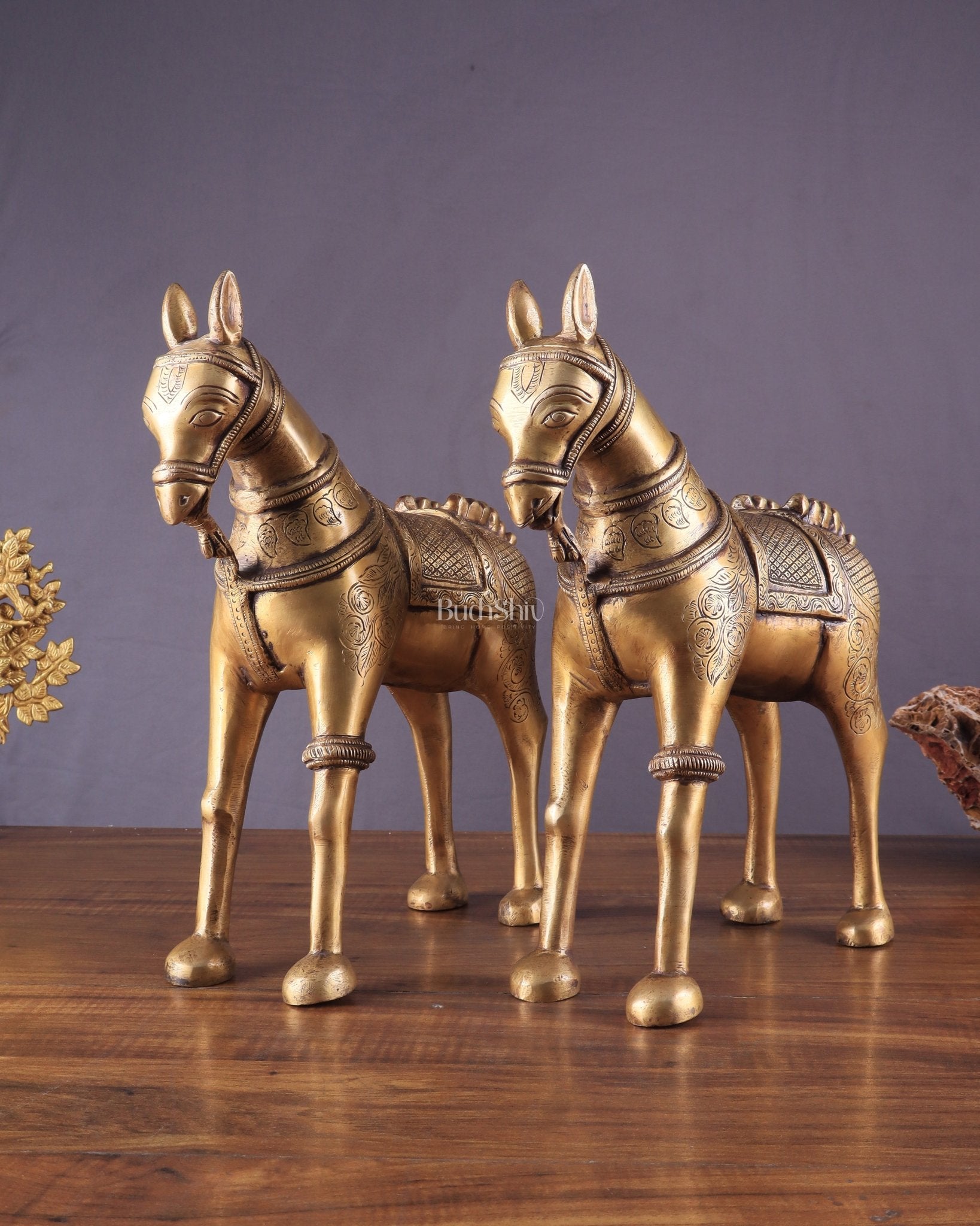 Pure Brass Unique Horse Statue Showpiece Pair | Elegant Home Decor 12.6" - Eco-friendly - Sama Homes