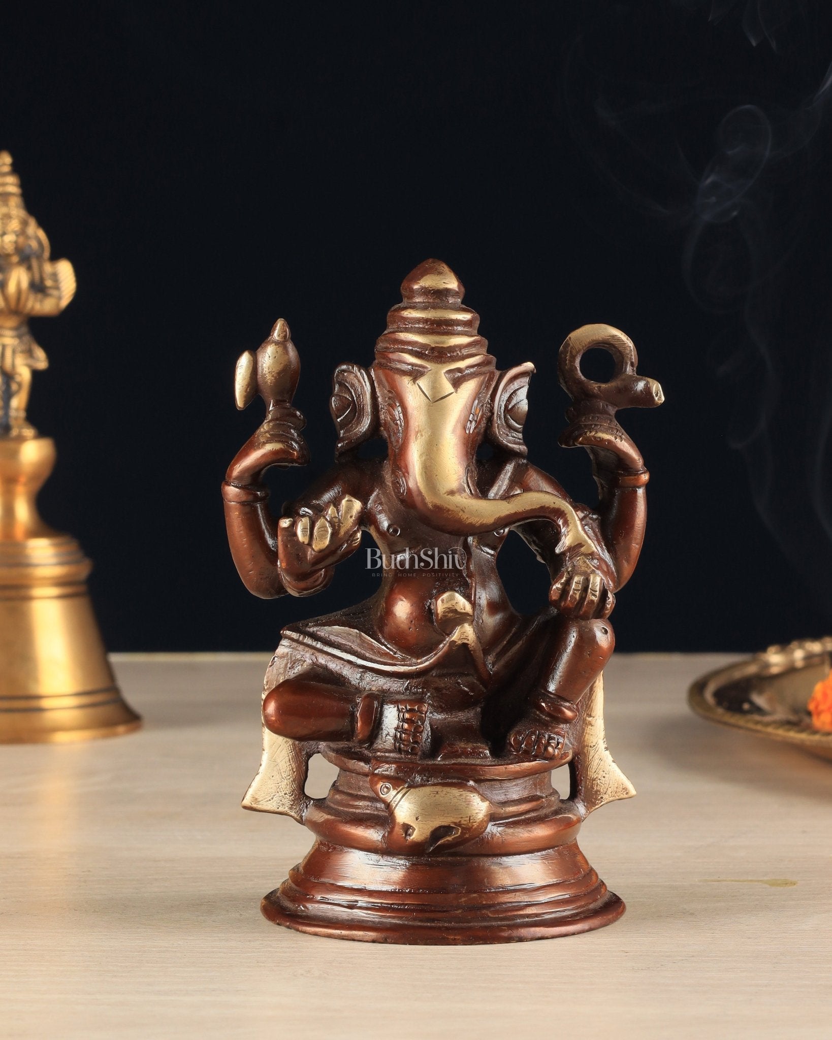 Pure Brass Unique Lord Ganesha Idol - Copper Tone (5 Inch) - Sama Homes Idol - Brass Sculpture - Eco-friendly - Sama Homes