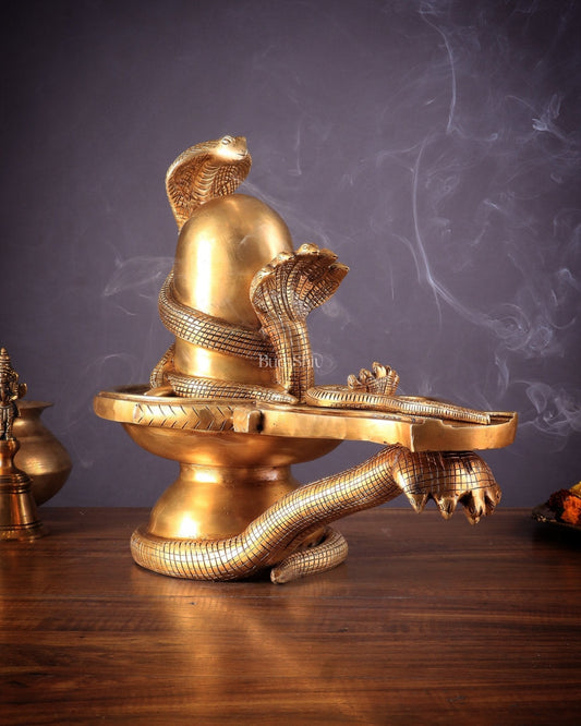 Pure Brass Unique Shiv Ling Curled with Nagas – Shiva Lingam 14" - Sama Homes Idol - Brass Sculpture
