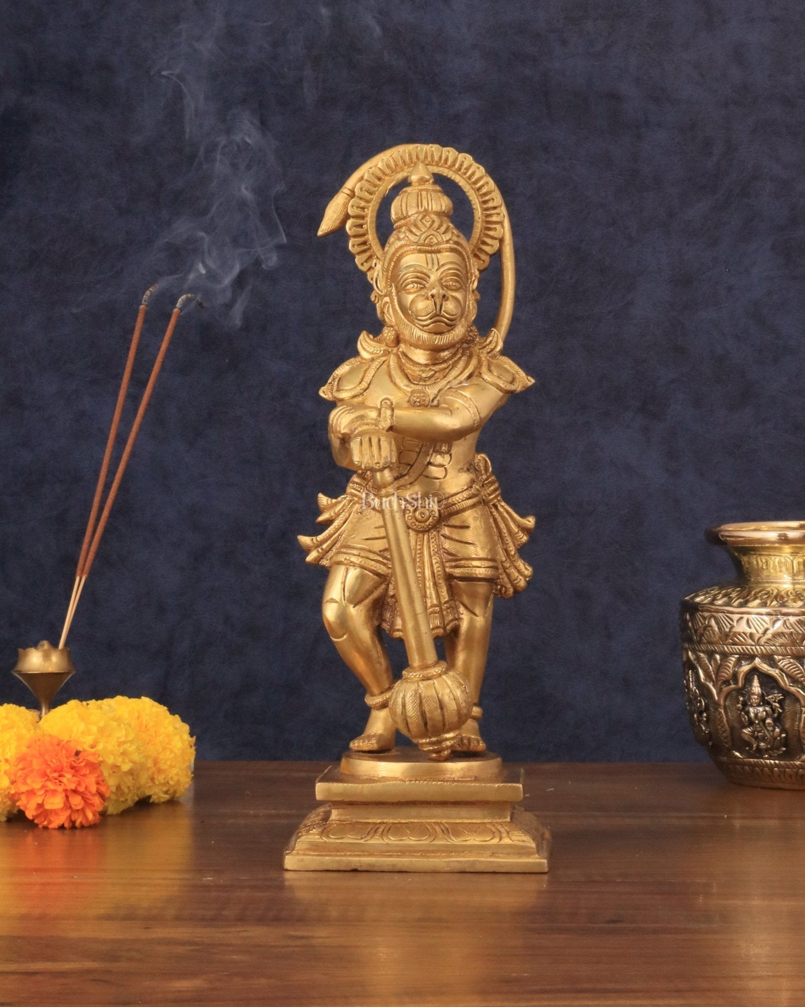 Pure Brass Unique Standing Lord Hanuman Statue - 11" - Sama Homes Idol - Brass Sculpture - Eco-friendly - Sama Homes