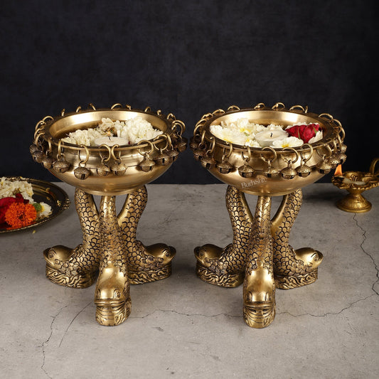 Pure Brass Vastu Urli with Fish Legs pair  - Set of two 8" – Sama Homes