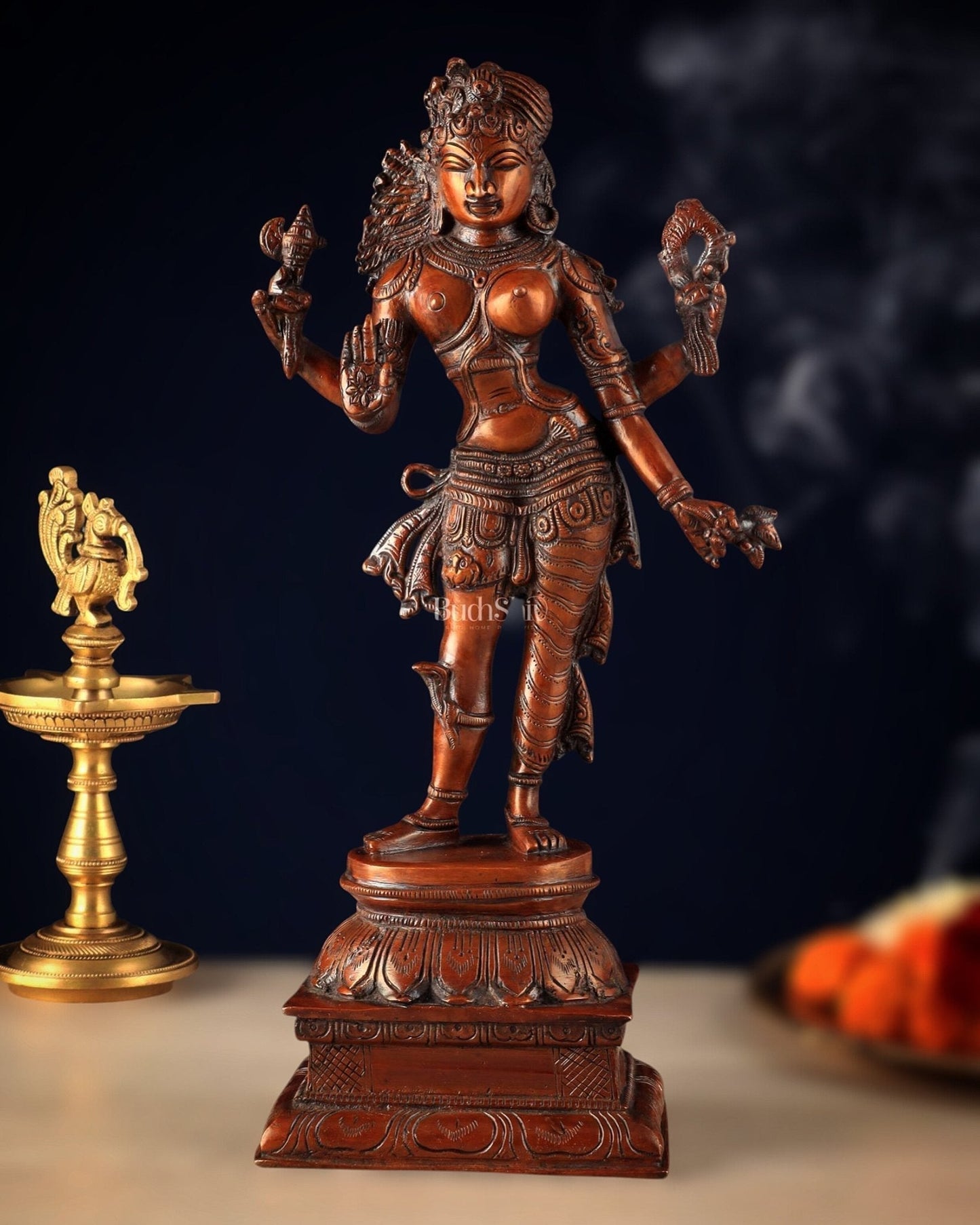 Pure Brass vintage Ardhanarishwara idol 13.5" Brown tone - Sama Homes Idol - Brass Sculpture