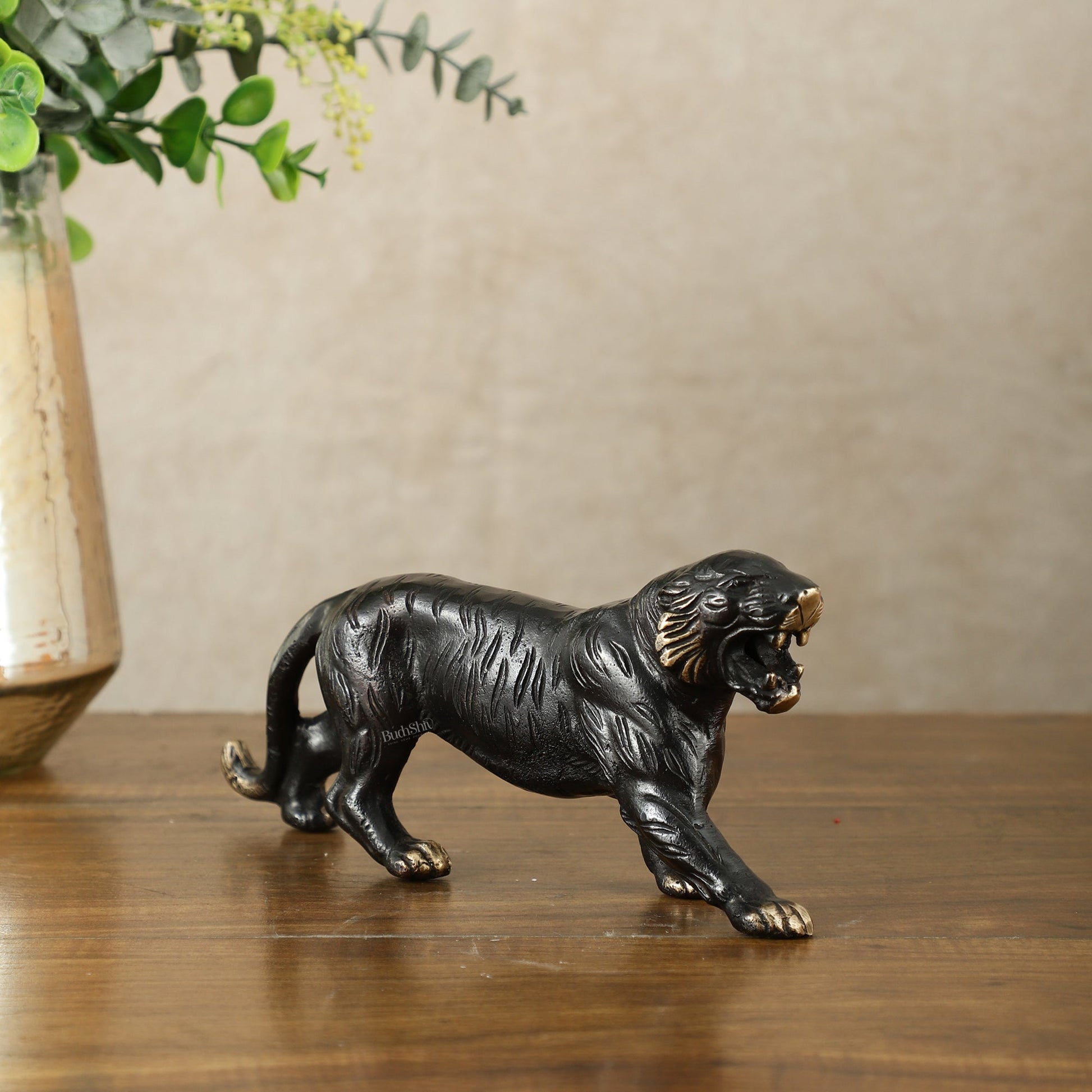 Pure Brass Vintage Black Tiger Table Accent Showpiece – Vastu Feng Shui Approved | 9.5" Wide - Eco-friendly - Sama Homes