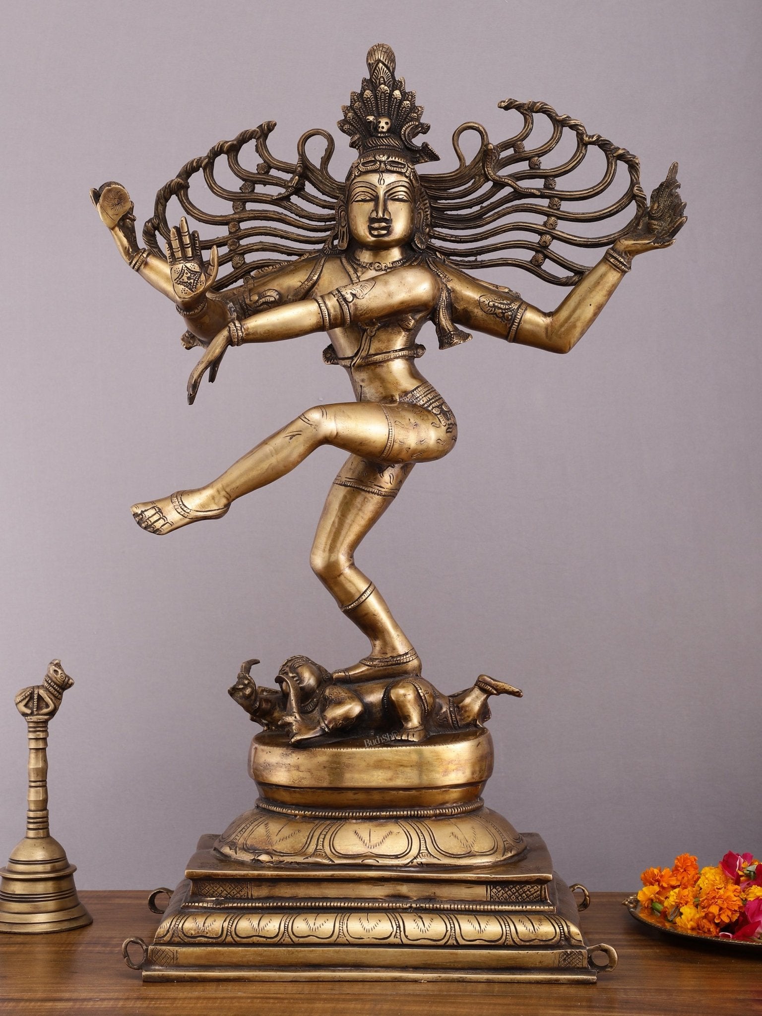Pure Brass Vintage Dancing Shiva Sculpture - 28.5 Inch - Sama Homes Idol - Brass Sculpture - Eco-friendly - Sama Homes