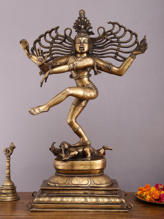 Pure Brass Vintage Dancing Shiva Sculpture - 28.5 Inch - Sama Homes Idol - Brass Sculpture