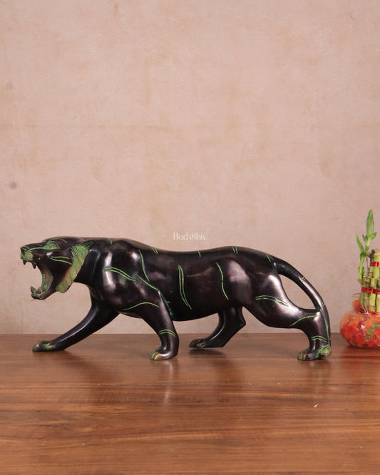 Pure Brass Vintage Large Tiger Statue showpiece - 20"x7.5"x6", Vastu Approved - Sama Homes Idol - Brass Sculpture