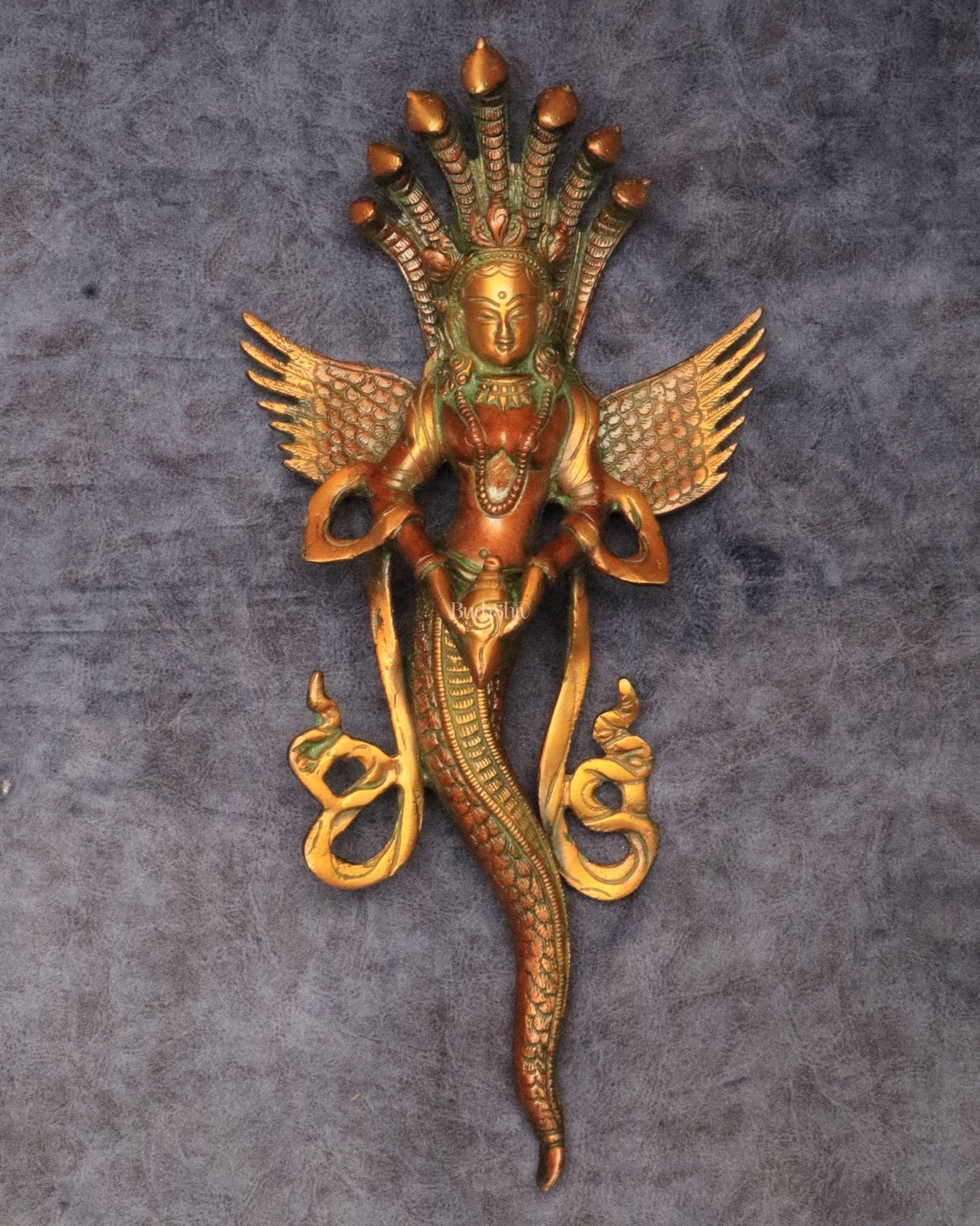 Pure Brass Vintage Naag Kanya Wall Hanging - Sama Homes Idol - Brass Sculpture