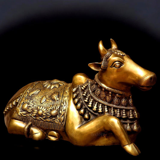 Pure Brass Vintage Nandi Sculpture - Handcrafted 21" - Sama Homes Idol - Brass Sculpture