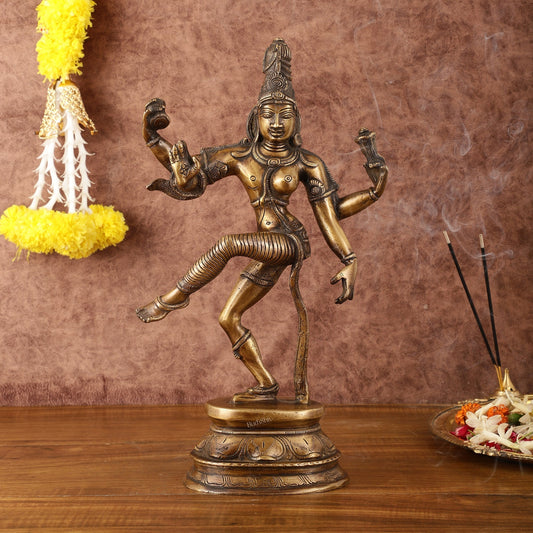 Pure Brass Vintage Tone Dancing Ardhanarishwara Idol - 15" - Sama Homes Idol - Brass Sculpture