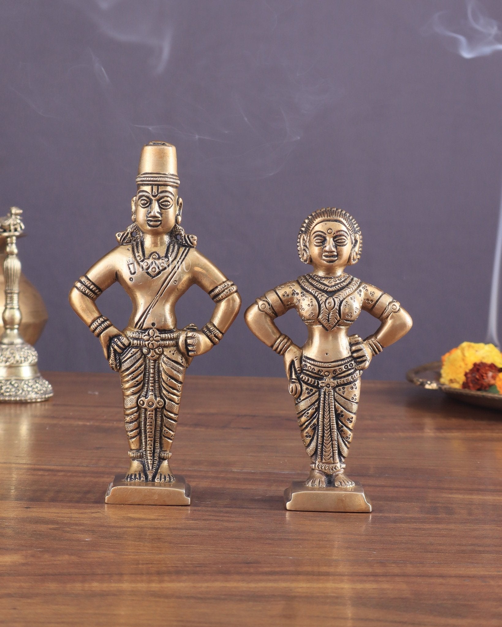 Pure Brass Vitthal Rukmini (Pandurangan Ruckhmai) Idol Pair 7" - Sama Homes Idol - Brass Sculpture - Eco-friendly - Sama Homes