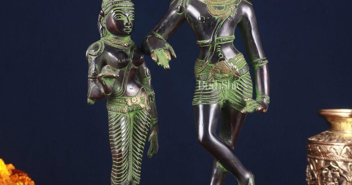 Pure Brass Vrishabhavahanamurti Shiva and Goddess Uma Parvati Statue P