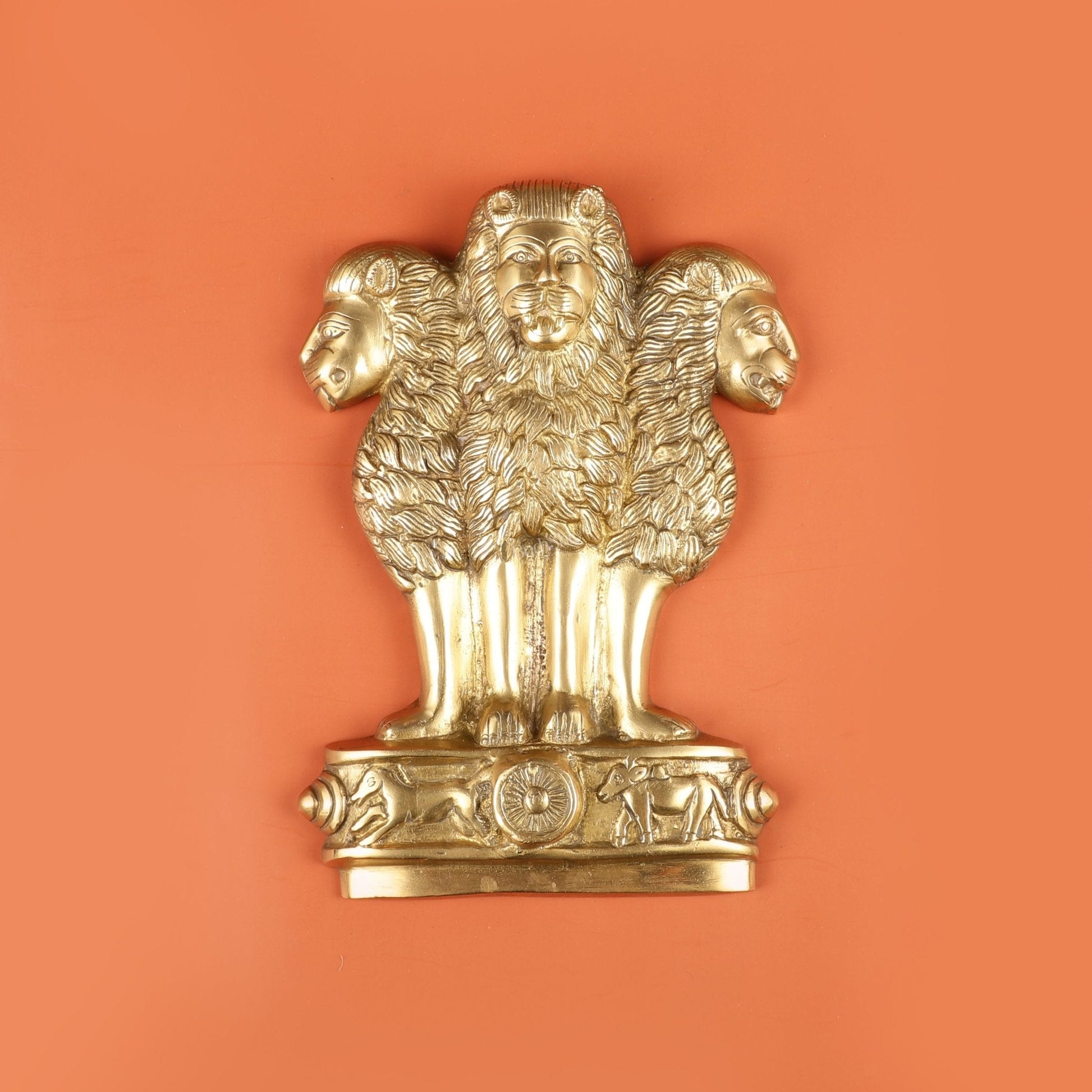 Pure Brass Wall Hanging Ashoka Lion Symbol - 11 Inch - Eco-friendly - Sama Homes