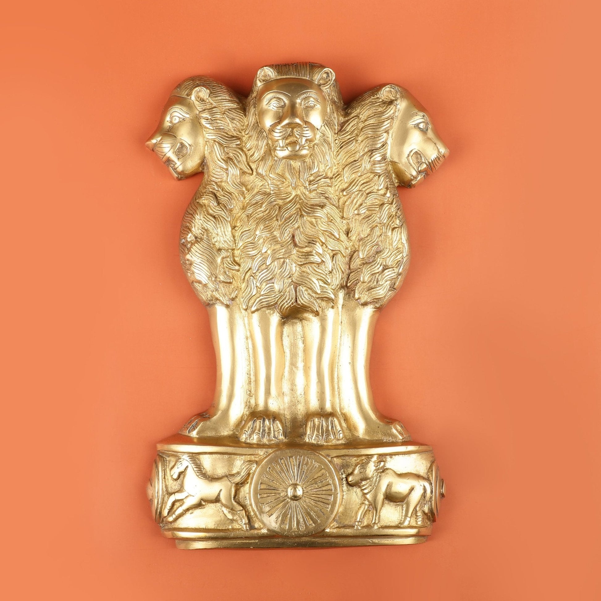 Pure Brass Wall Hanging Ashoka Lion Symbol - 16 Inch - Eco-friendly - Sama Homes