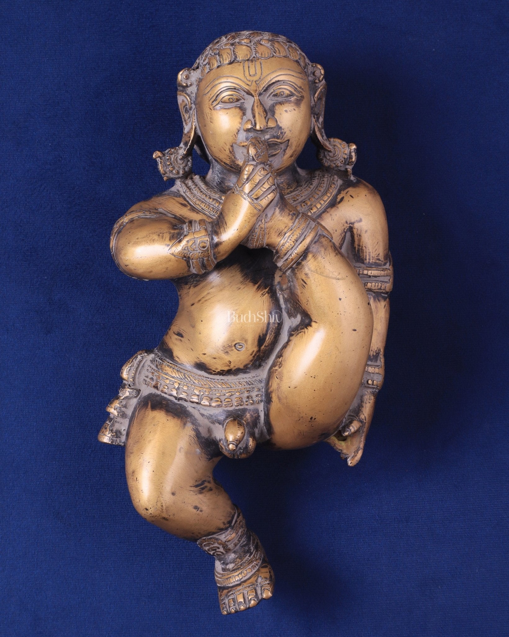 Pure Brass Wall Hanging Baby Krishna Statue - Antique Rustic Finish - Sama Homes Idol - Brass Sculpture - Eco-friendly - Sama Homes