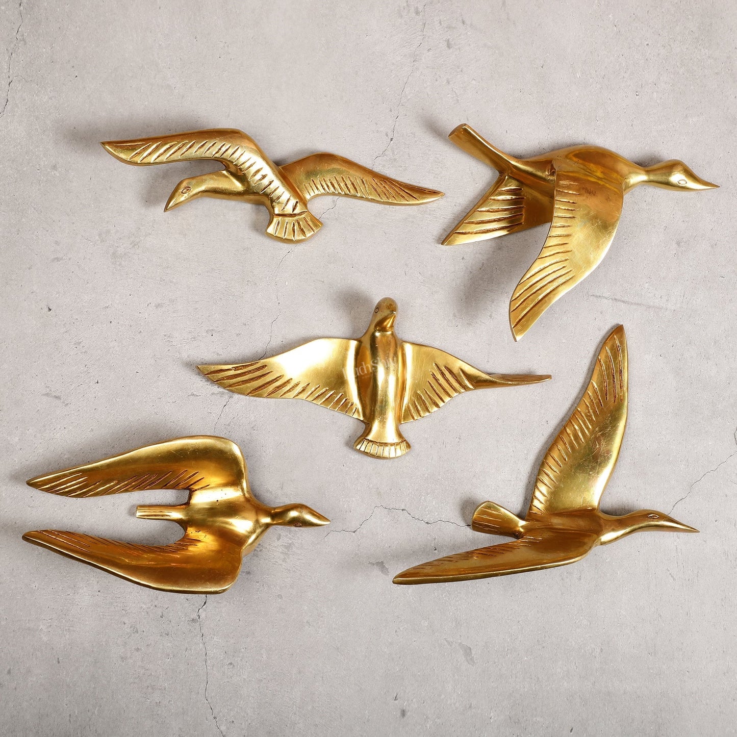 Pure Brass Wall Hanging Birds – Set of 5 - Sama Homes Idol - Brass Sculpture