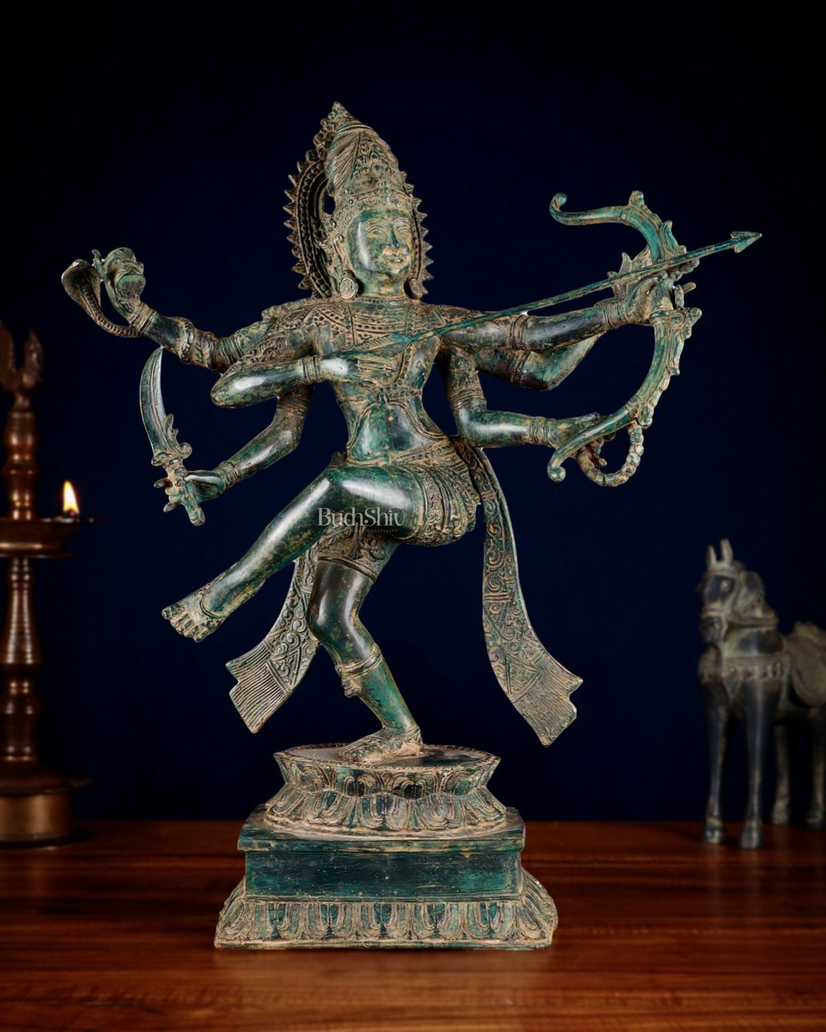Pure Bronze Arjuna Warrior Sculpture – 19.5" - Sama Homes Idol - Brass Sculpture - Eco-friendly - Sama Homes