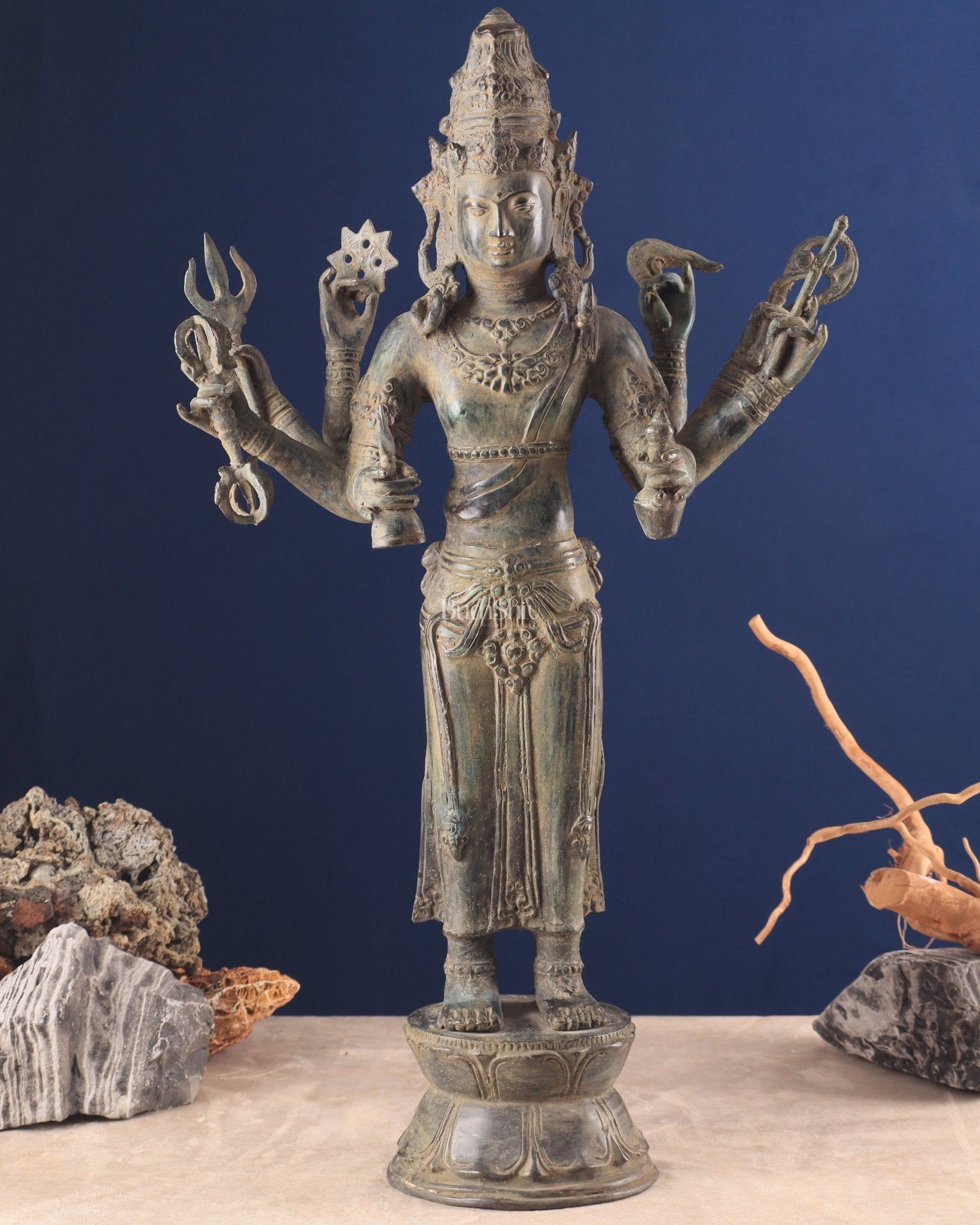 Pure Bronze Lord Brahma Standing Sculpture – 26" Indonesian Craftsmanship - Sama Homes Idol - Brass Sculpture - Eco-friendly - Sama Homes