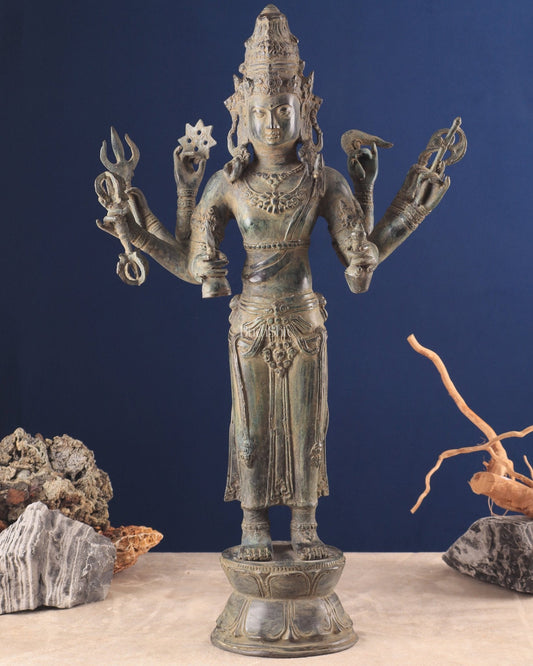 Pure Bronze Lord Brahma Standing Sculpture – 26" Indonesian Craftsmanship - Sama Homes Idol - Brass Sculpture