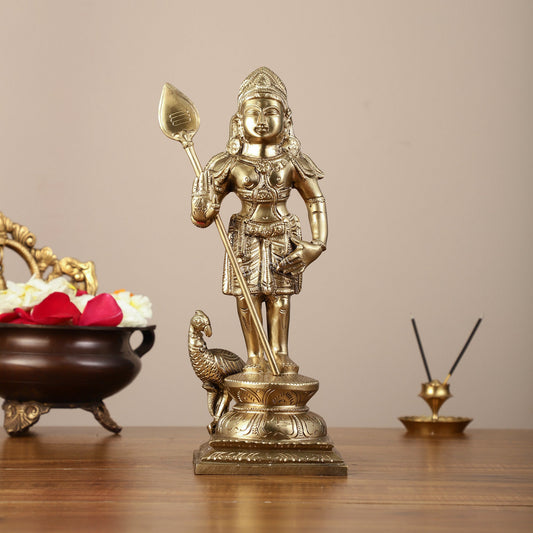 Pure Bronze Panchaloha Kartikeya Murugan Kumara Swamy Statue - 12" Height - Sama Homes Idol - Brass Sculpture