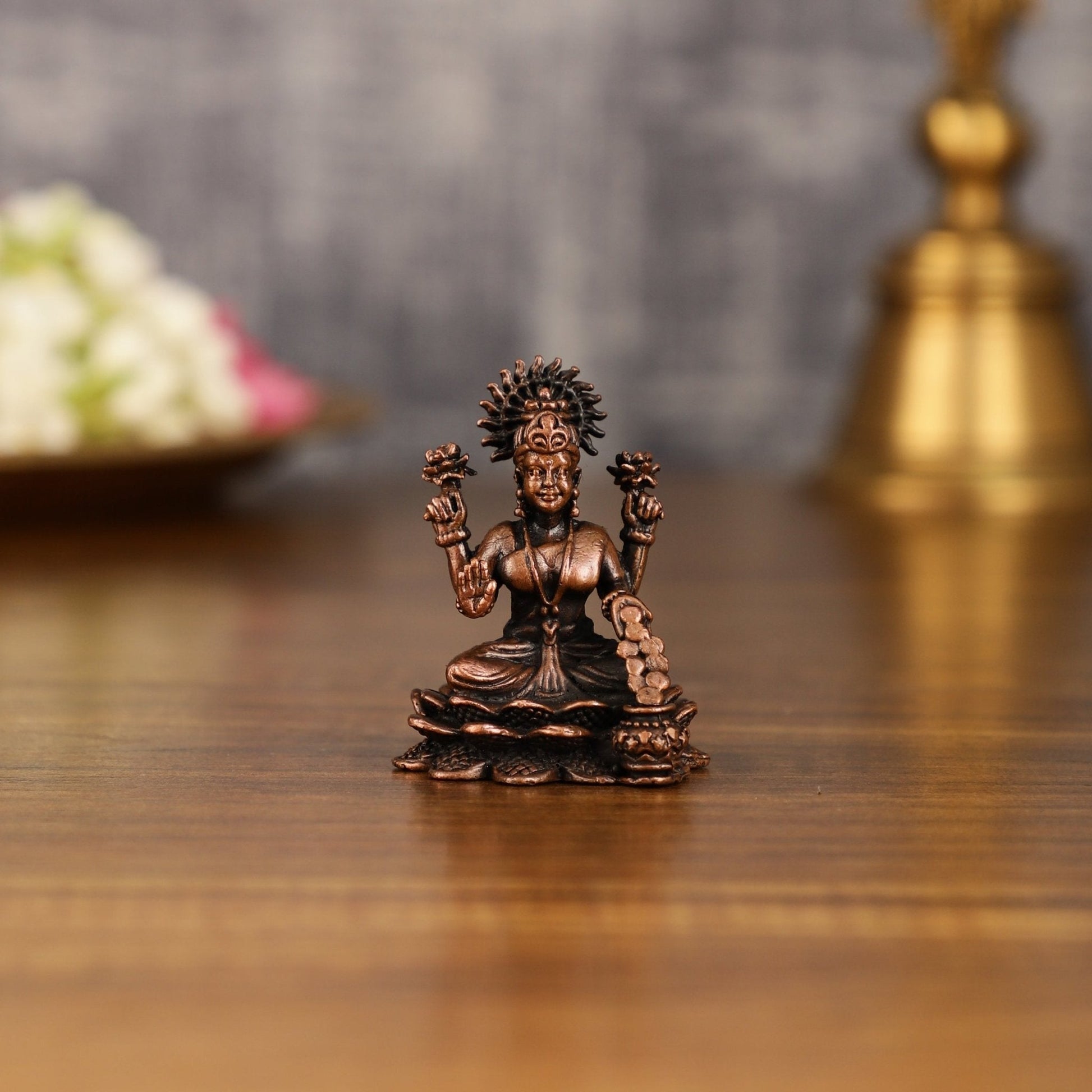 Pure Copper Dhan Lakshmi Idol | 2 Inch Height - Sama Homes Idol - Brass Sculpture - Eco-friendly - Sama Homes