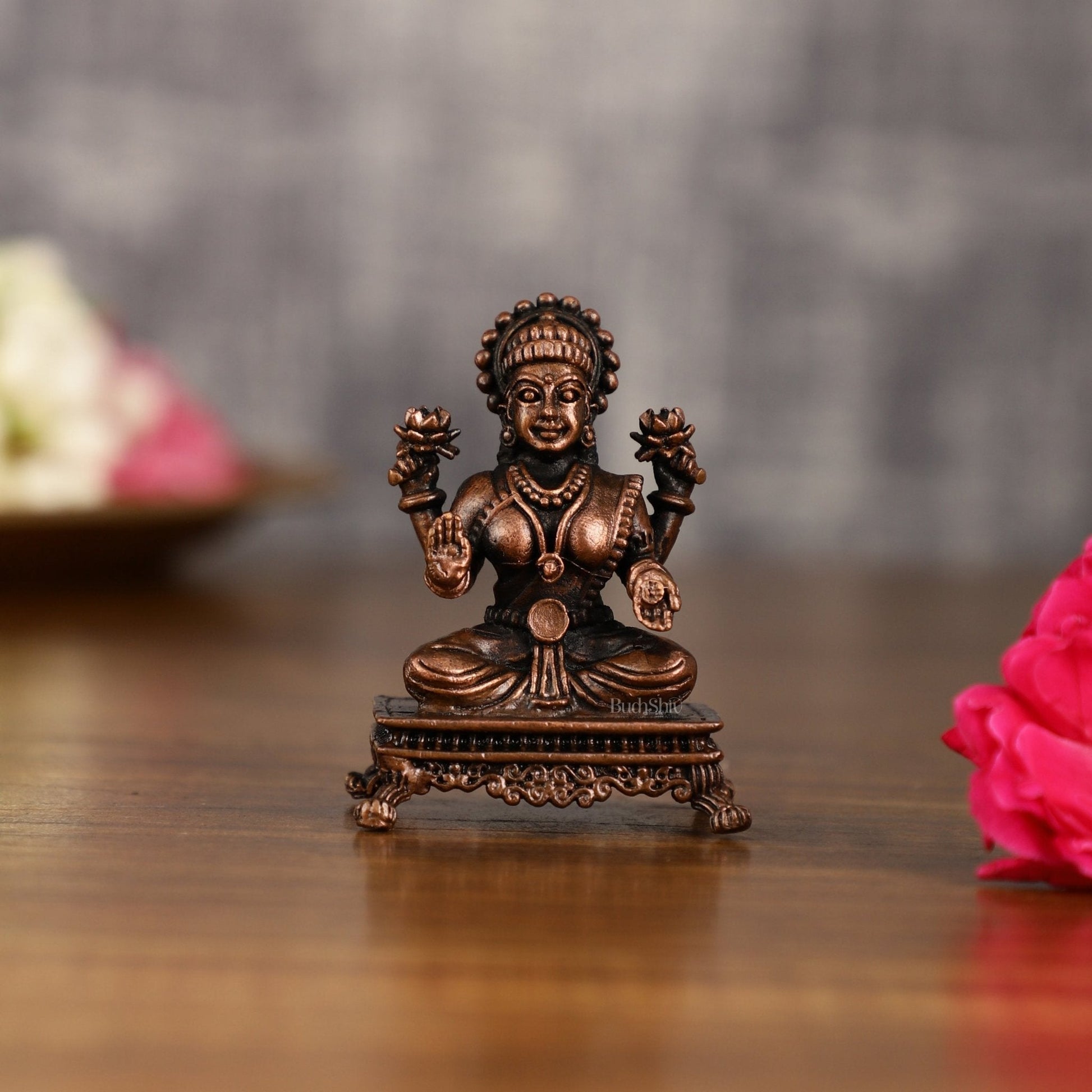 Pure Copper Goddess Lakshmi Idol | 2.6 Inch Height - Sama Homes Idol - Brass Sculpture - Eco-friendly - Sama Homes