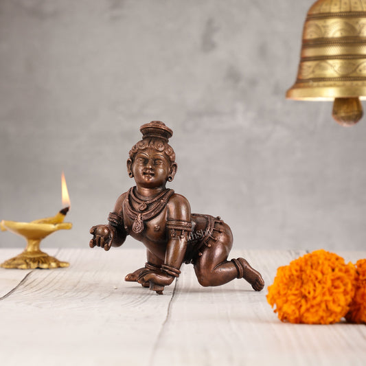 Pure copper Laddoo gopal/laddu gopal baby krishna idol - Sama Homes Idol - Brass Sculpture