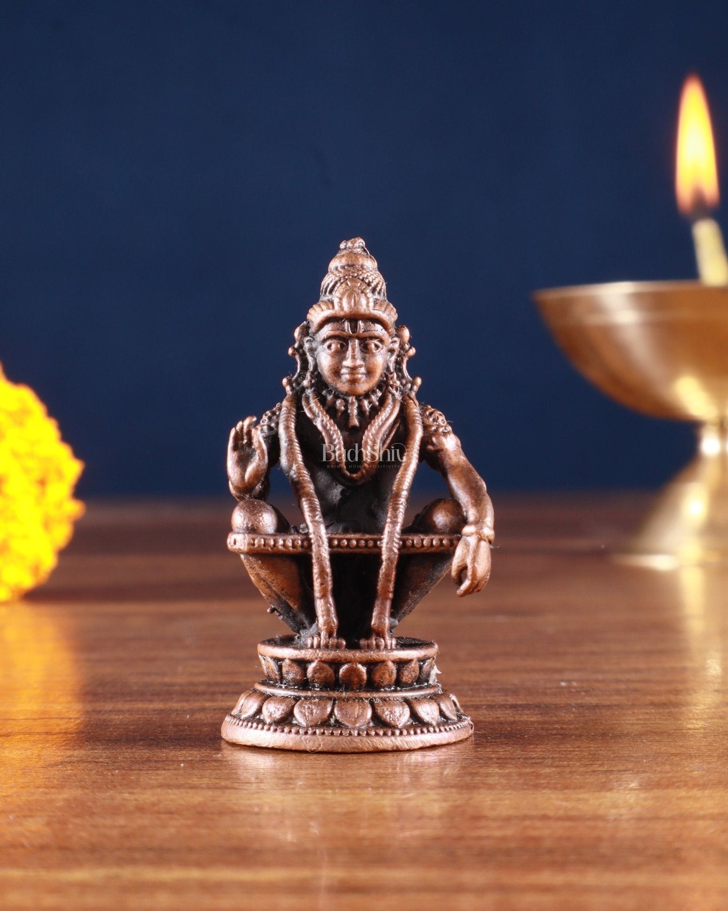 Pure Copper Lord Ayyappa Swamy Idol – 2 Inch, - Sama Homes Idol - Brass Sculpture