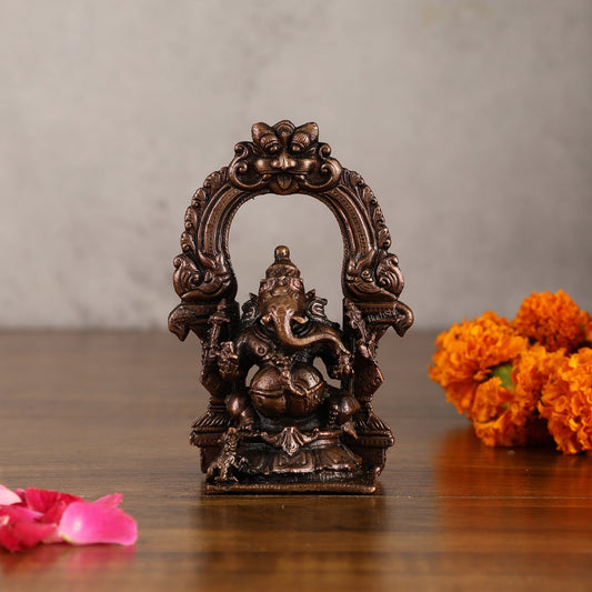 Pure Copper Lord Ganesha Idol - 4 Inches - Sama Homes Idol - Brass Sculpture