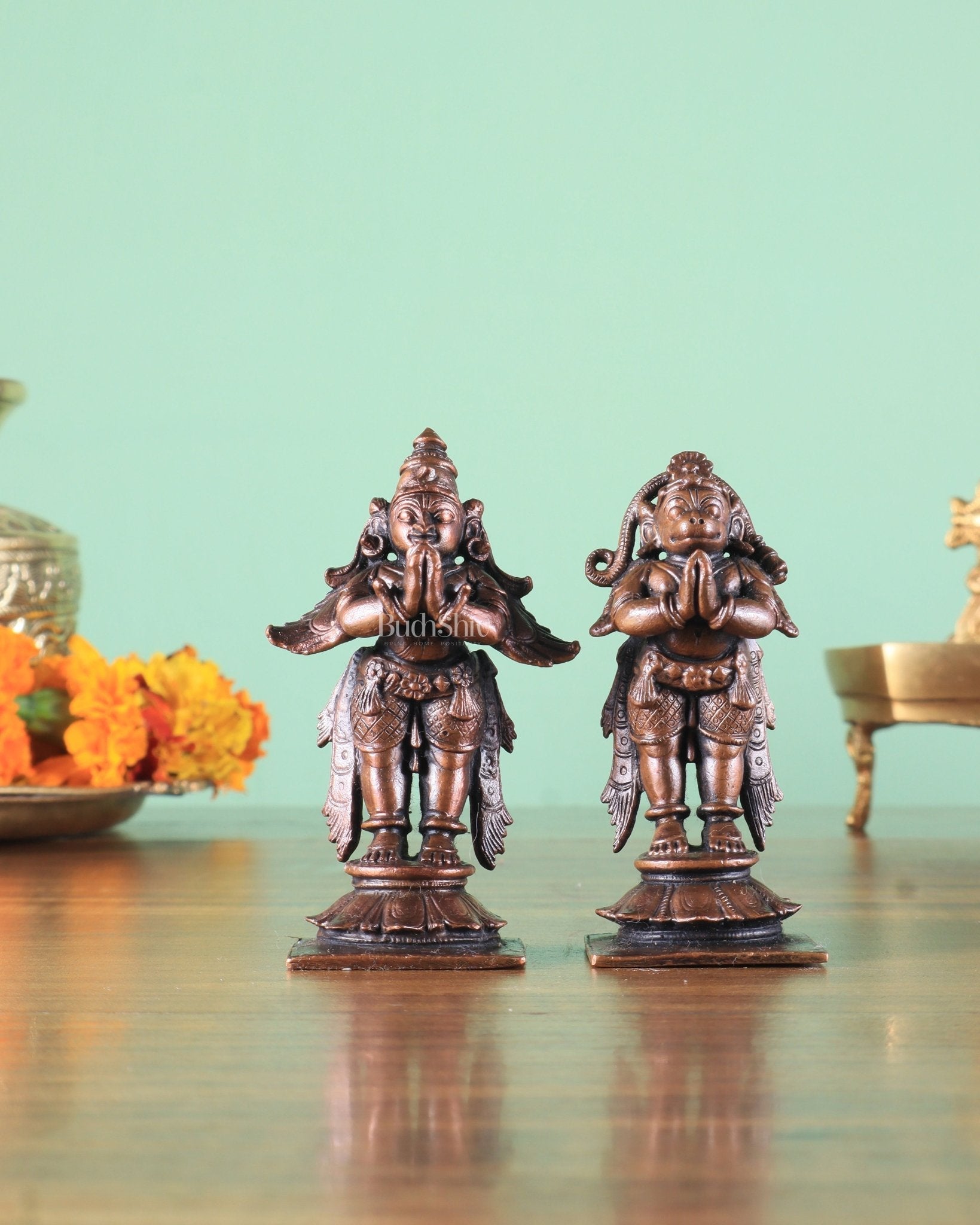 Pure Copper Lord Hanuman & Garuda Standing Idol Pair - Sama Homes Idol - Brass Sculpture - Eco-friendly - Sama Homes