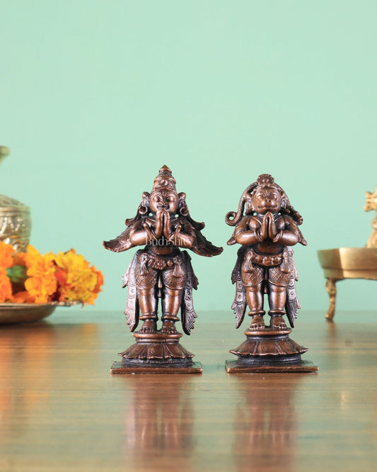Pure Copper Lord Hanuman & Garuda Standing Idol Pair - Sama Homes Idol - Brass Sculpture