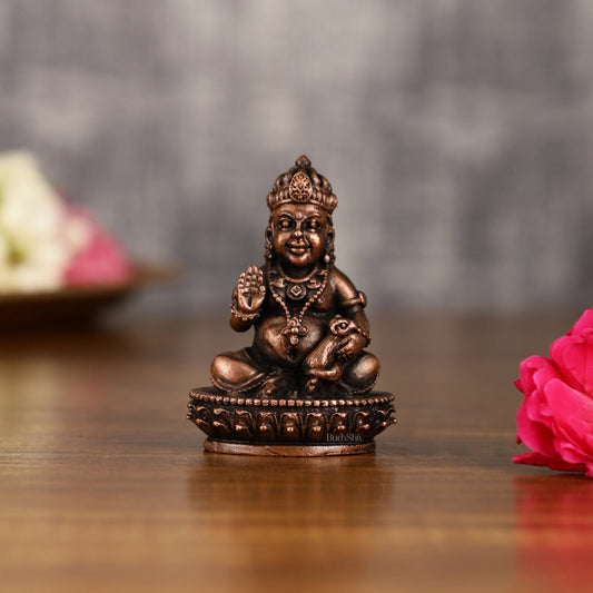 Pure Copper Lord Kubera Idol | 3 Inch Height - Sama Homes Idol - Brass Sculpture
