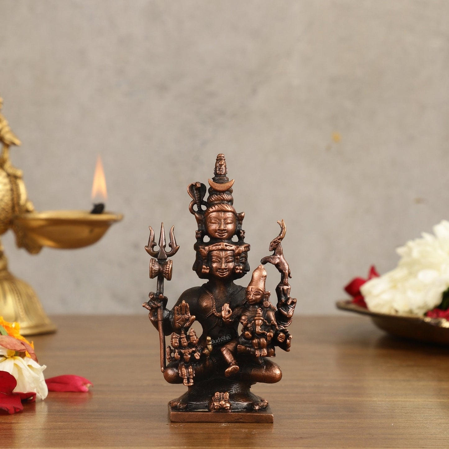 Pure Copper Lord Shiva Parivar Idol - 4.5 in Height - Sama Homes Idol - Brass Sculpture