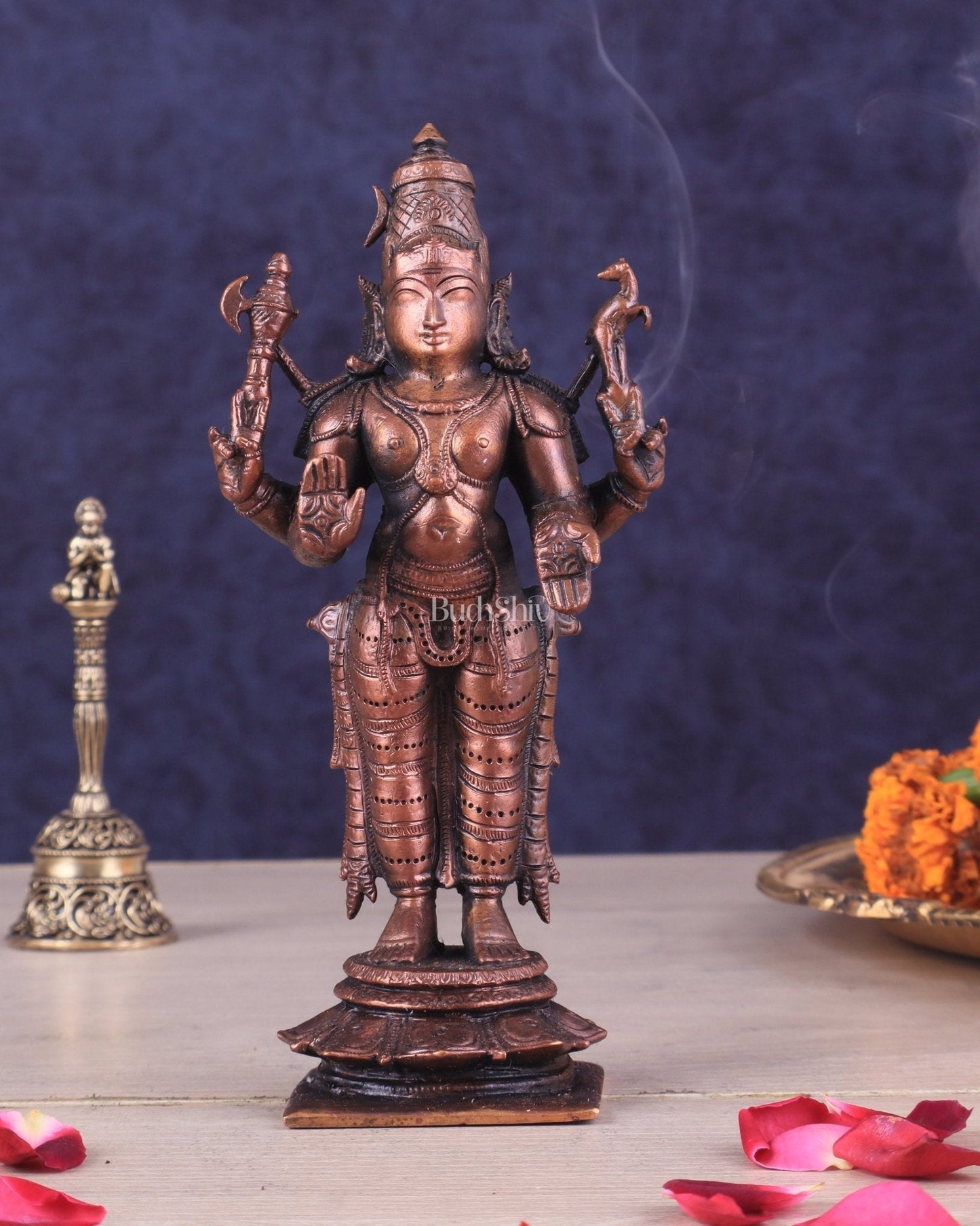 Pure Copper Lord Shiva Standing Idol | Compact Divine Blessing 6.5" - Sama Homes Idol - Brass Sculpture