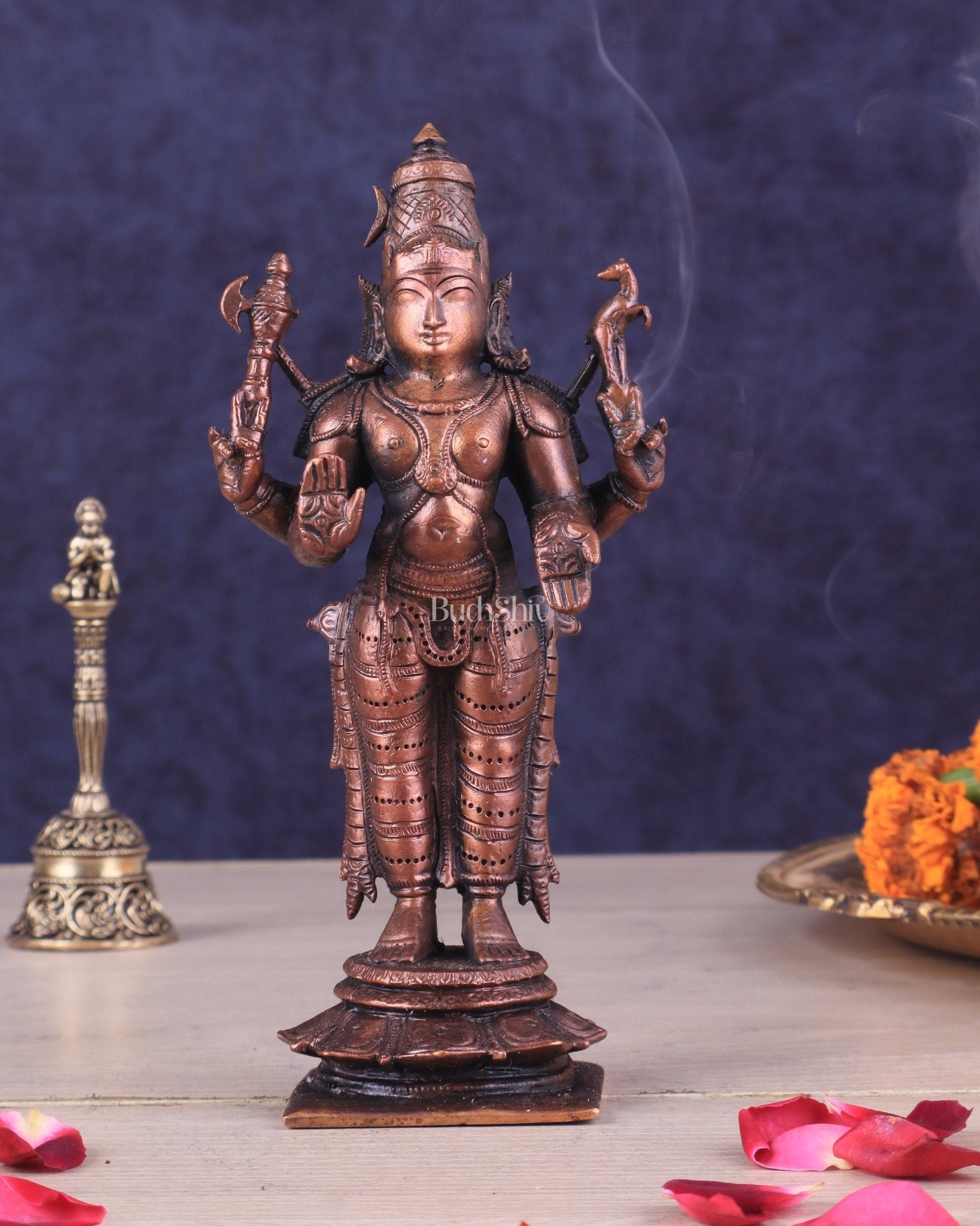 Pure Copper Lord Shiva Standing Idol | Compact Divine Blessing 6.5" - Sama Homes Idol - Brass Sculpture - Eco-friendly - Sama Homes