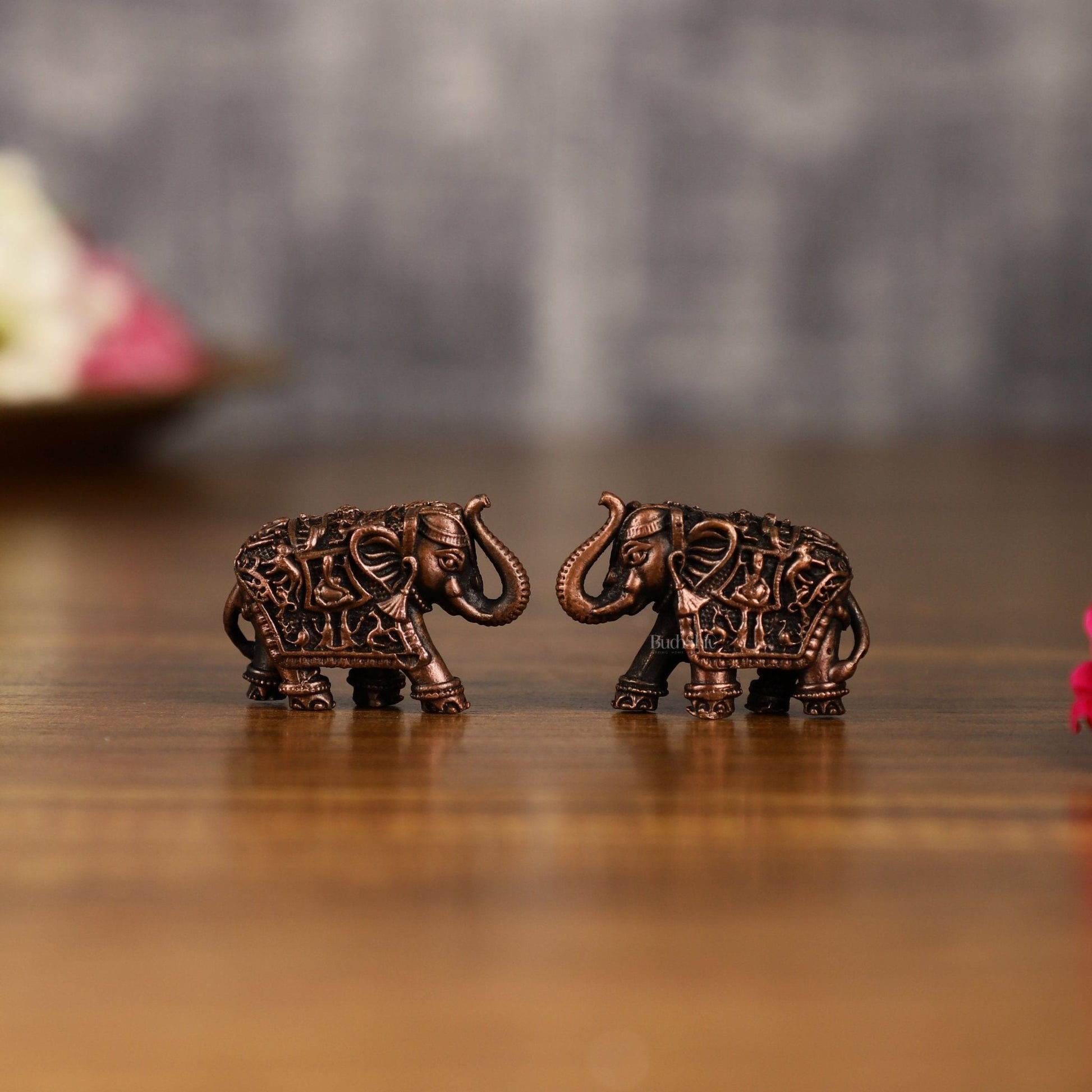 Pure Copper miniature Elephant Idol Pair | 1 Inch Height | - Eco-friendly - Sama Homes