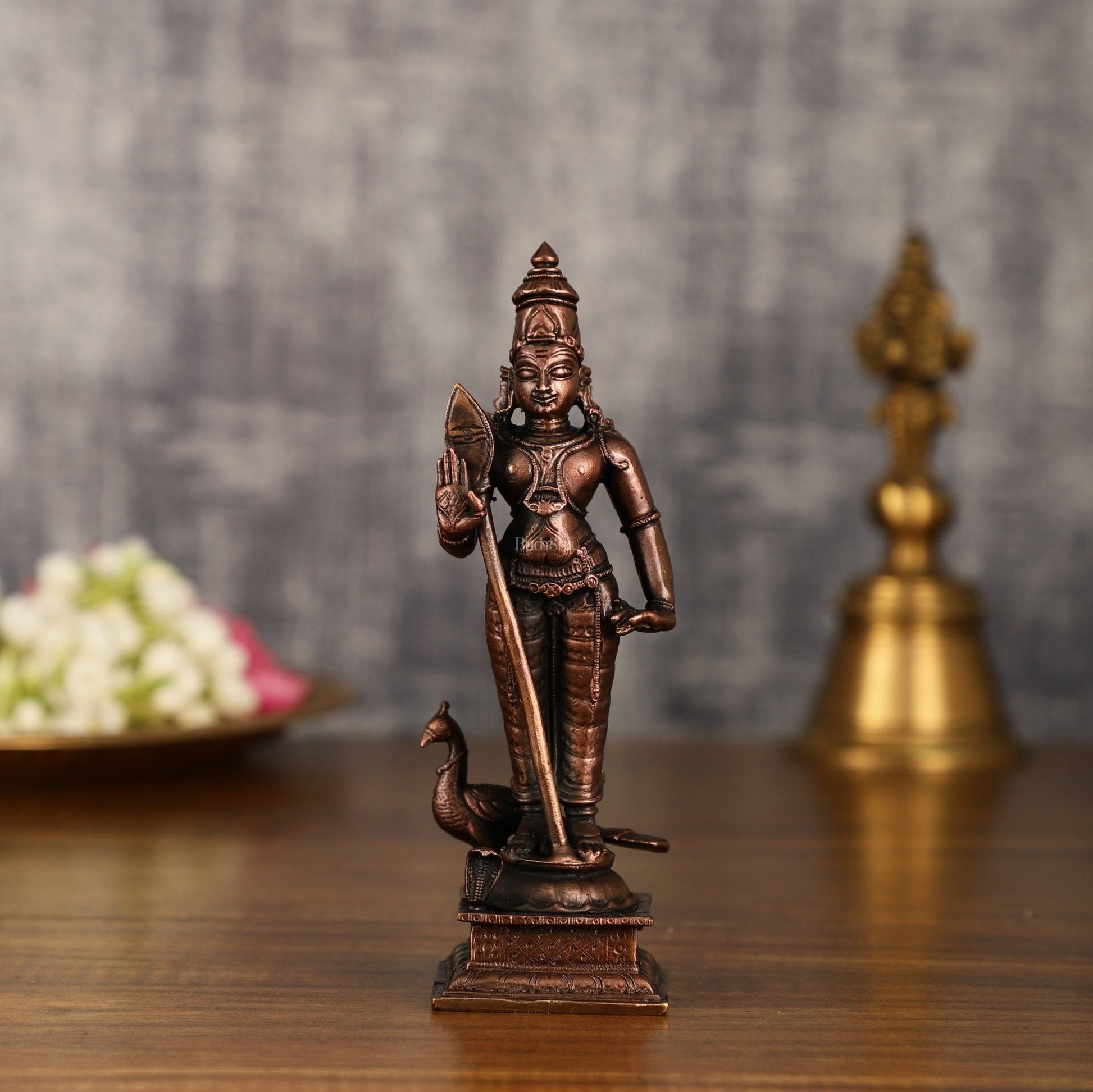Pure Copper Murugan Idol | 6 Inch Height - Sama Homes Idol - Brass Sculpture - Eco-friendly - Sama Homes