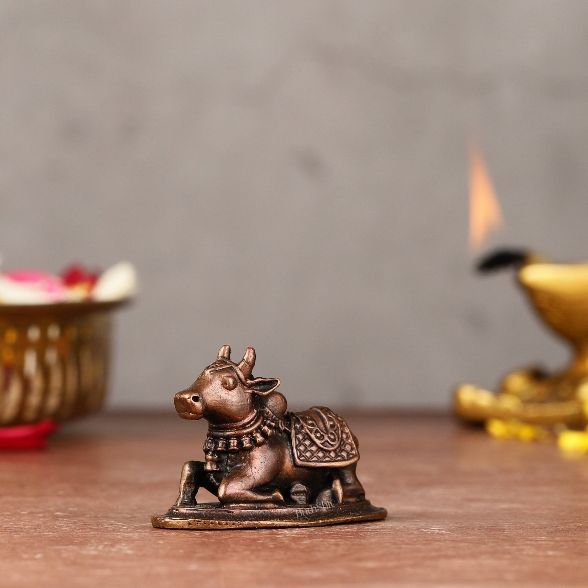 Pure Copper Nandi Idol | Height 1.25 inch, Width 2 inch, Depth 1 inch | Weight 60 gms - Sama Homes Idol - Brass Sculpture - Eco-friendly - Sama Homes