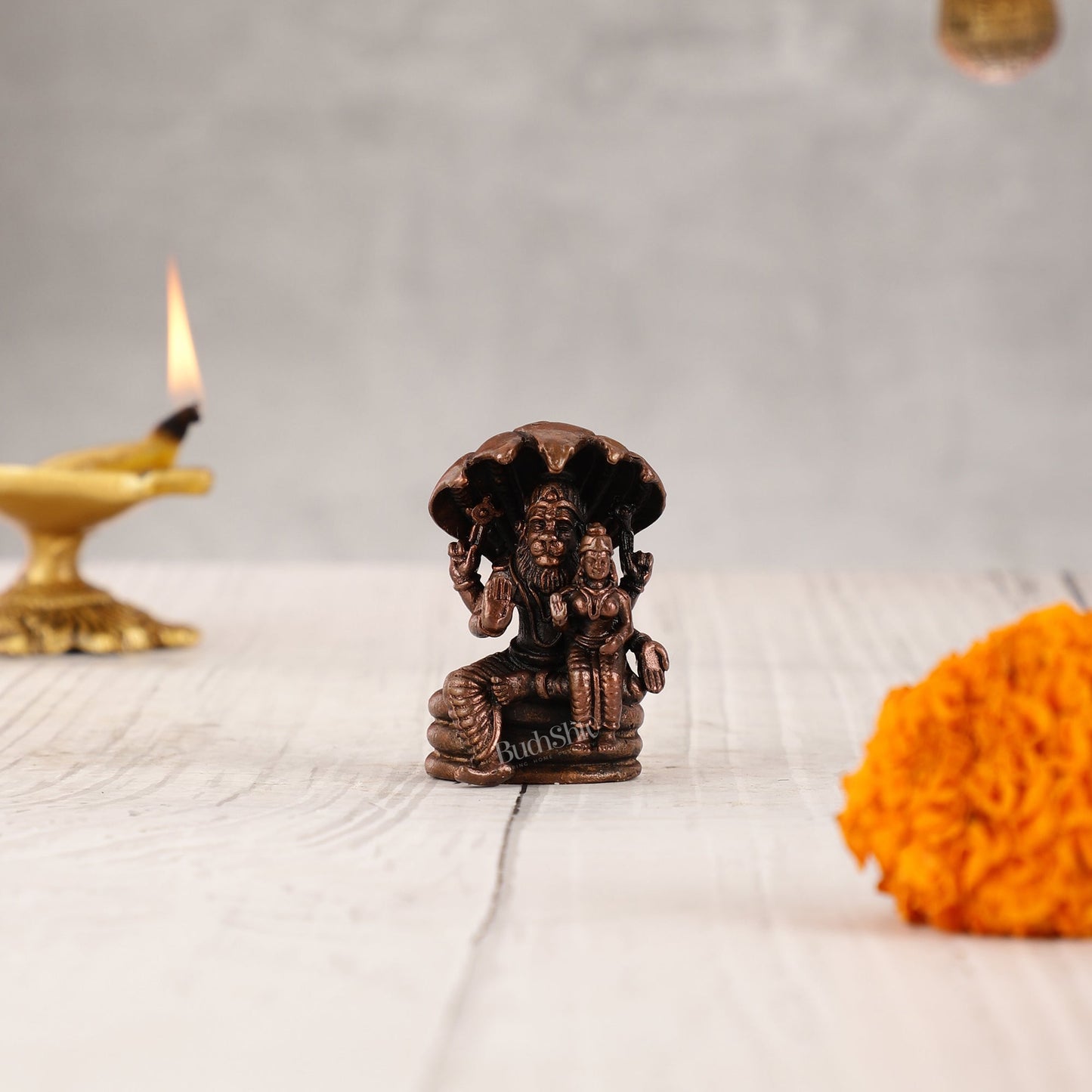 Pure copper Narsimha lakshmi idol | 2 inch BudhShiv Brass handicrafts - Sama Homes Idol - Brass Sculpture