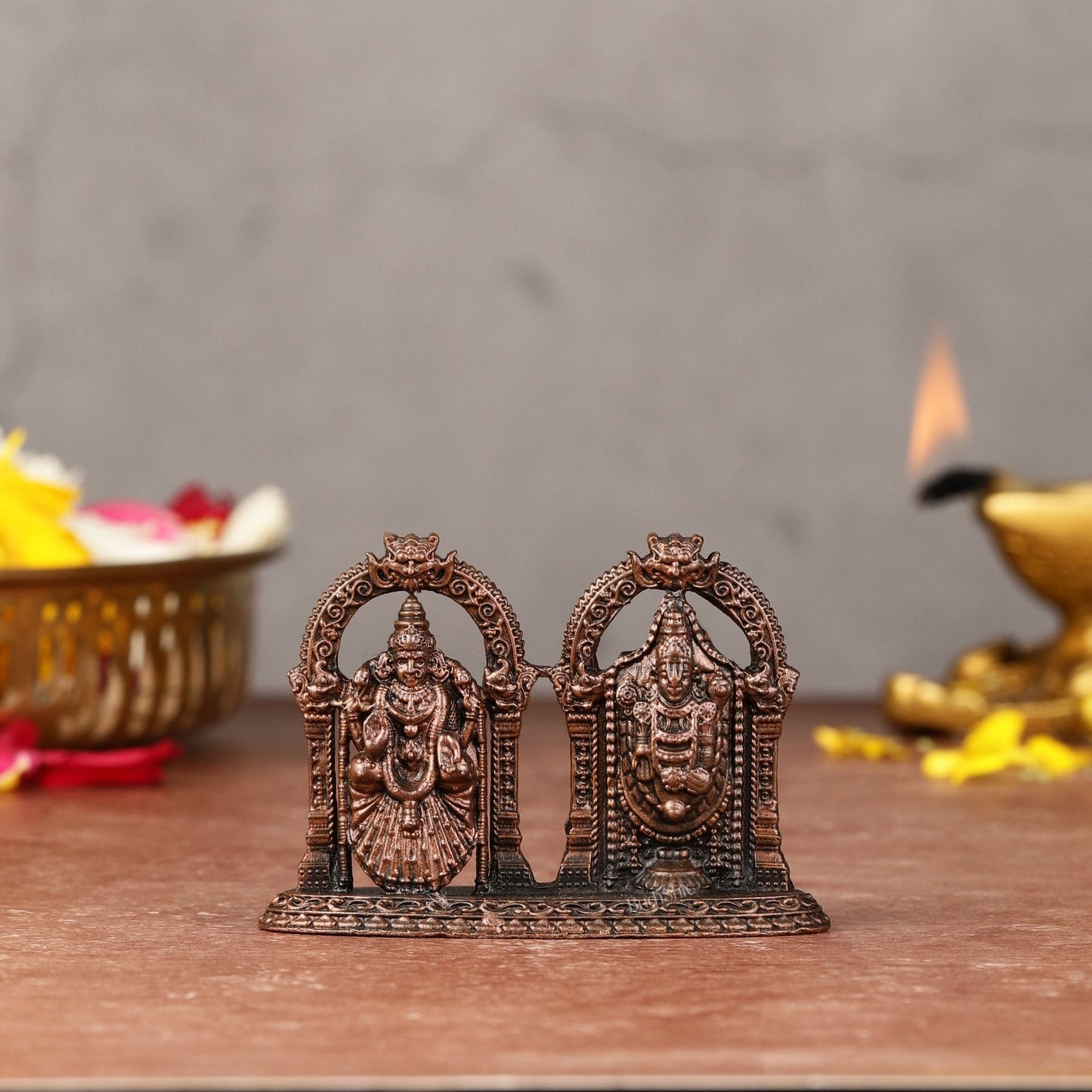 Pure Copper Tirupati Balaji with Padmavati Lakshmi Idol | 2" - Sama Homes Idol - Brass Sculpture