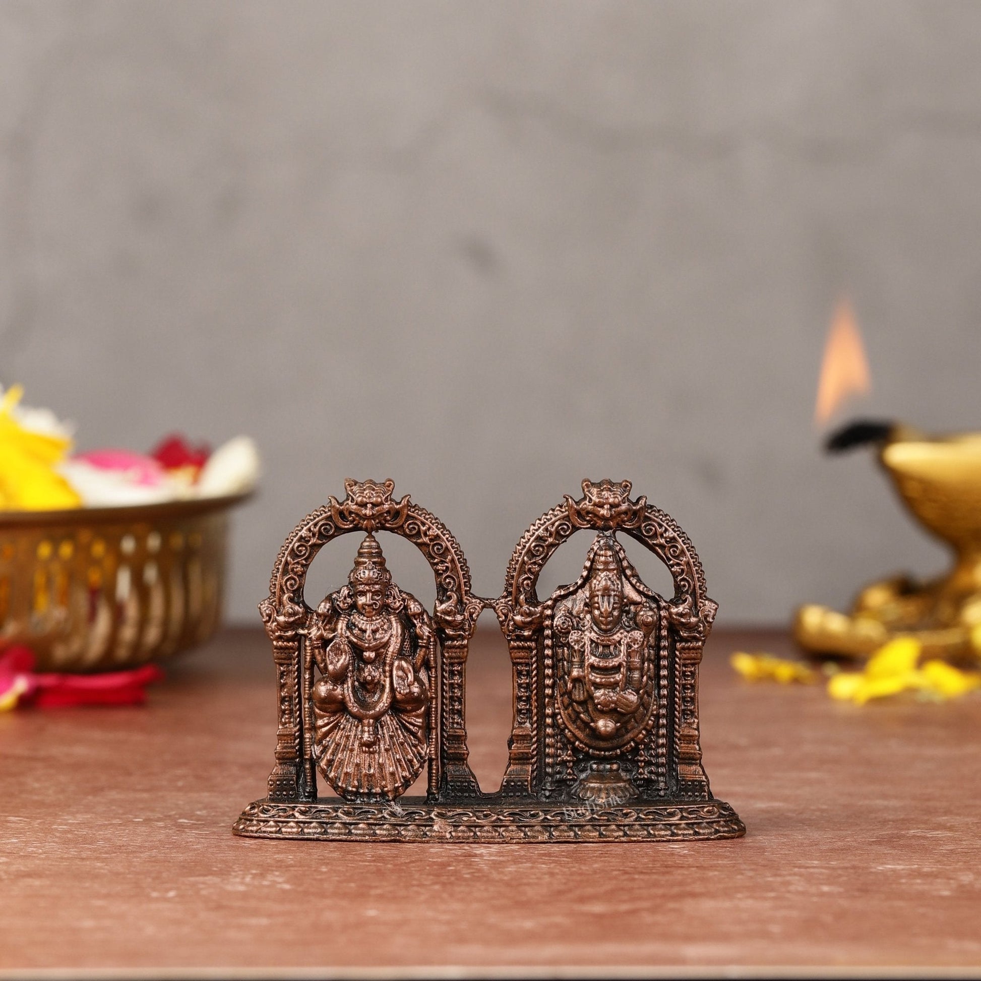 Pure Copper Tirupati Balaji with Padmavati Lakshmi Idol | 2" - Sama Homes Idol - Brass Sculpture - Eco-friendly - Sama Homes
